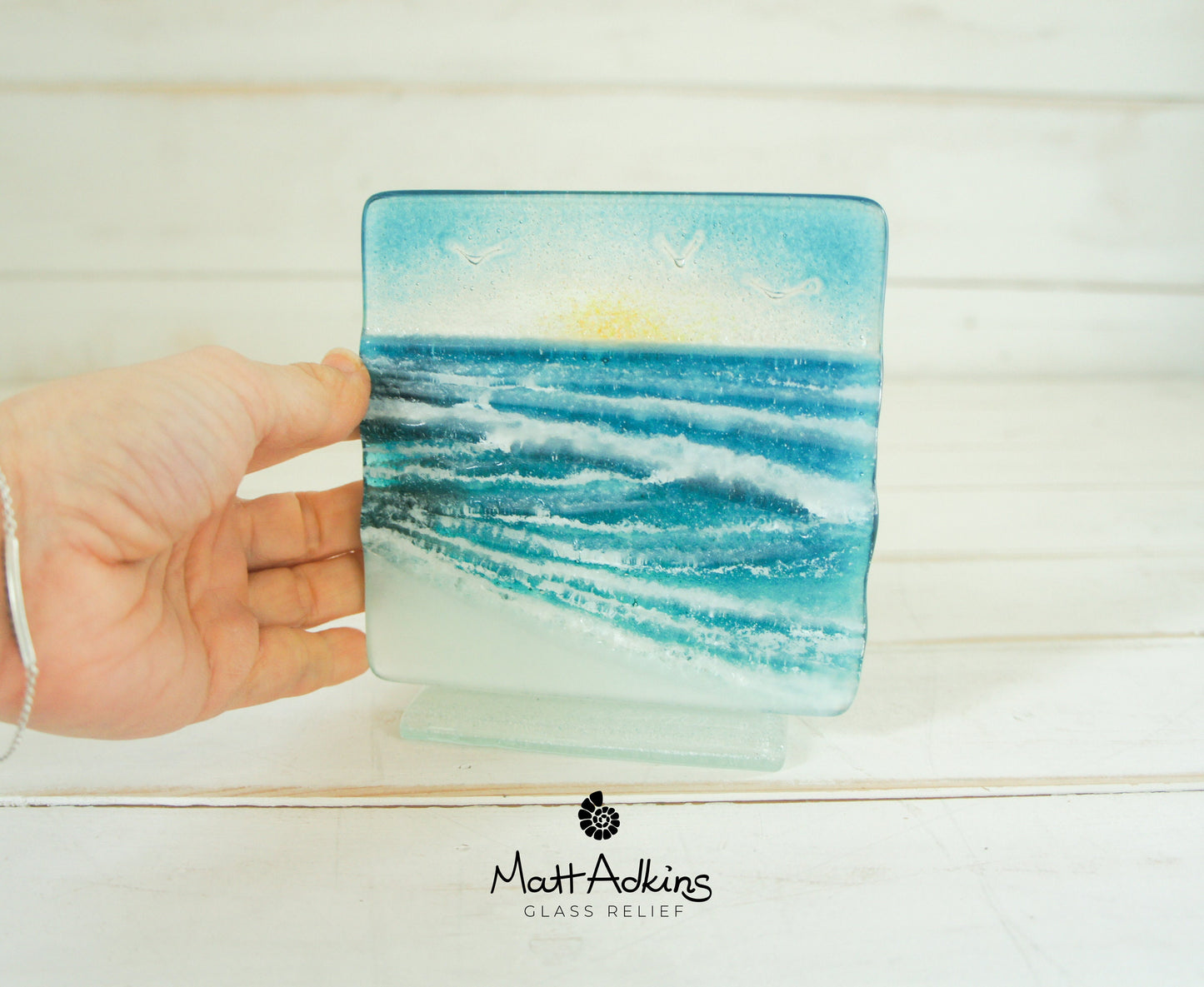 glass wave suncatcher, coastal glass art