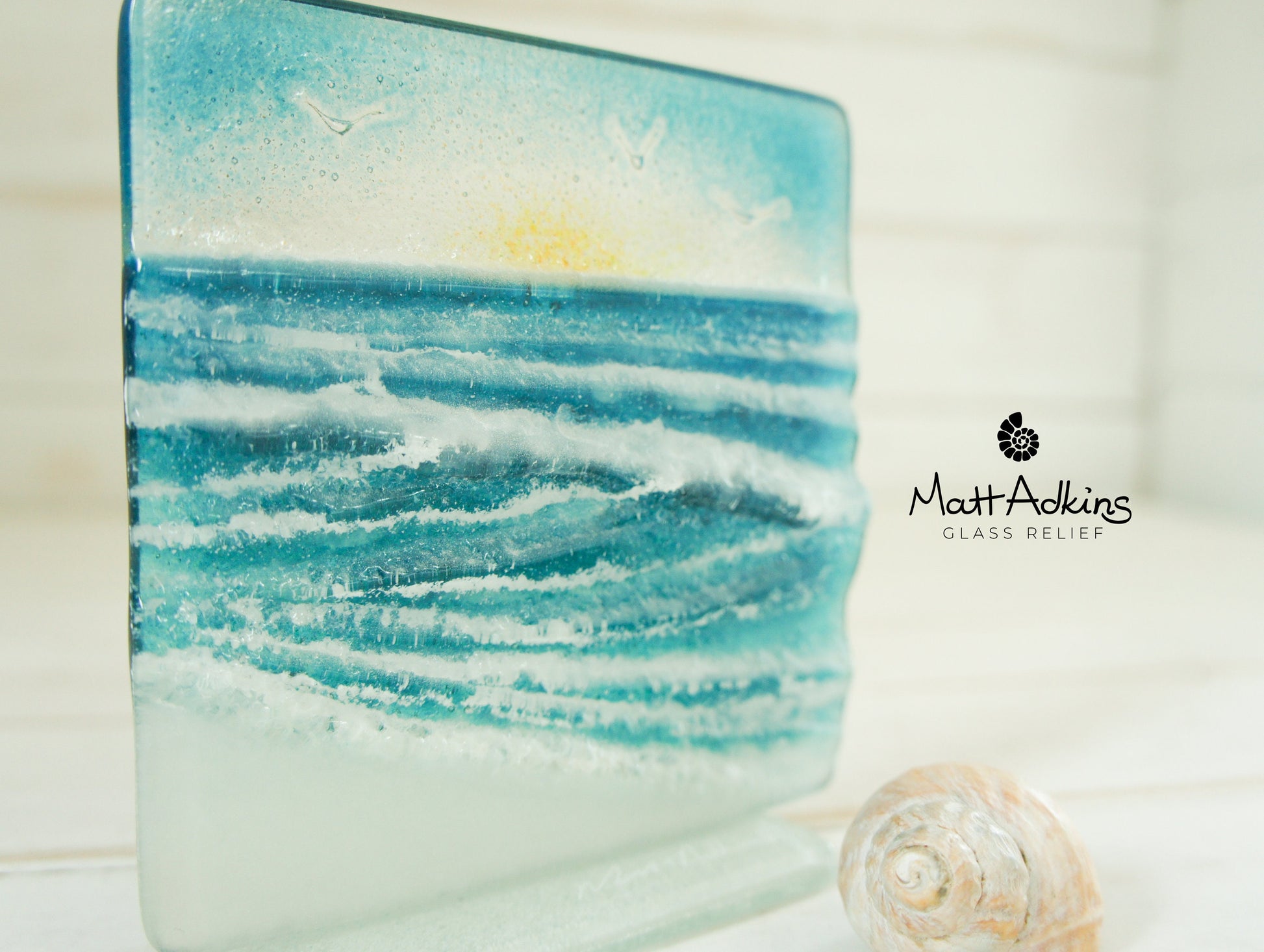 glass wave suncatcher, coastal glass art