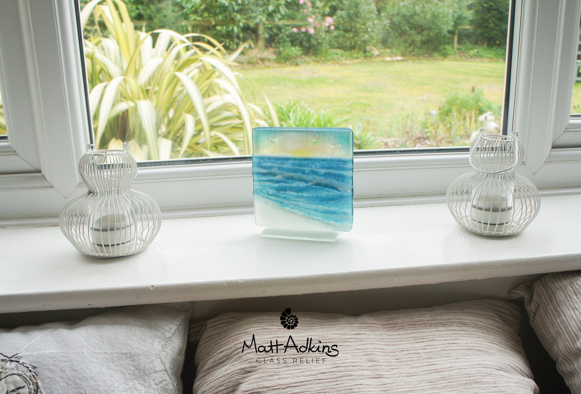 glass wave suncatcher, coastal glass art