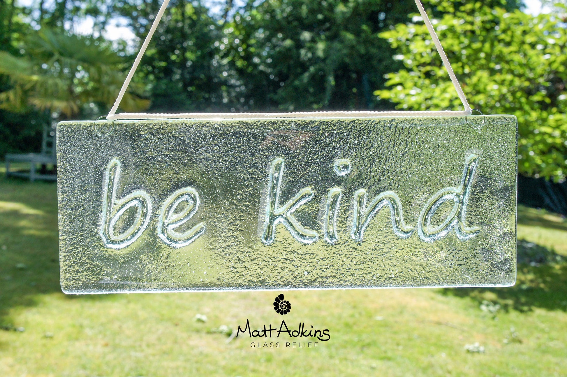 be kind Suncatcher 34x13cm(13 1/2x5"), be kind Sign Fused Glass Clear Hanging Suncatcher, Handmade Window Decoration Art