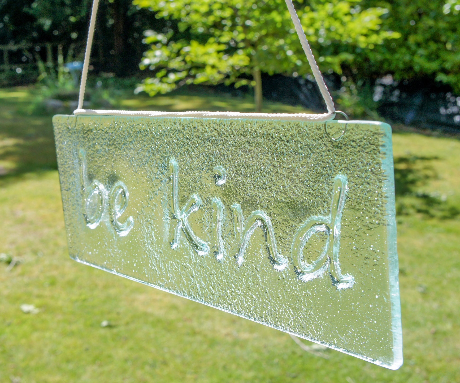 be kind Suncatcher 34x13cm(13 1/2x5"), be kind Sign Fused Glass Clear Hanging Suncatcher, Handmade Window Decoration Art