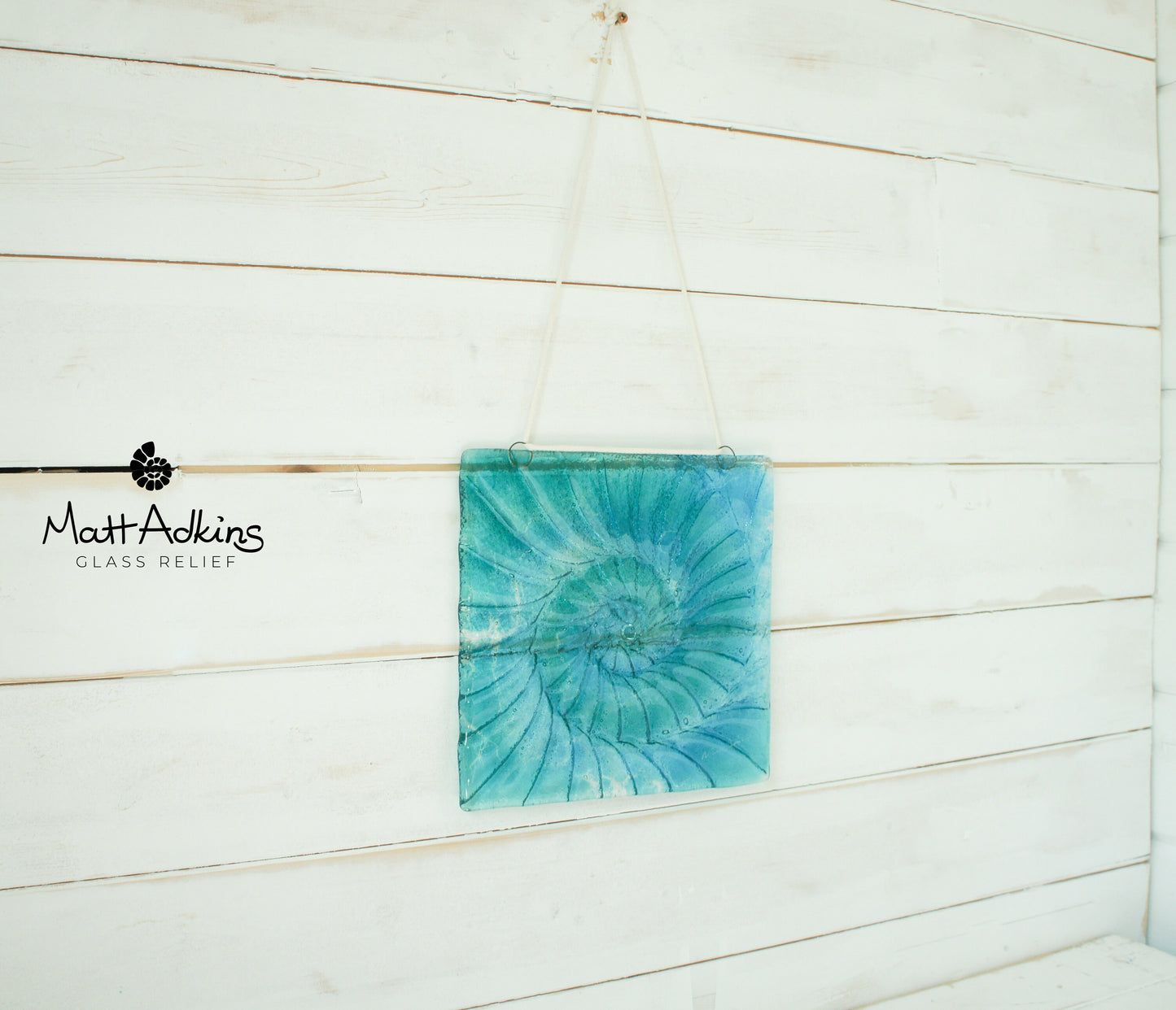 Hanging Glass Ammonite 22x22cm(9"x9"), Turquoise Blue Ammonite Glass Wall Art, Fossil Nautilus Seashell Glass Suncatcher Window Sea Art