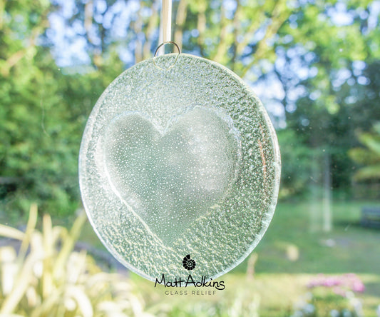 garden ornament Heart Glass Clear heart Heart Suncatcher fused glass sun catcher translucent Clear Love heart Hanging glass Window Decoration sea glass art girlfriend gift nanny gift