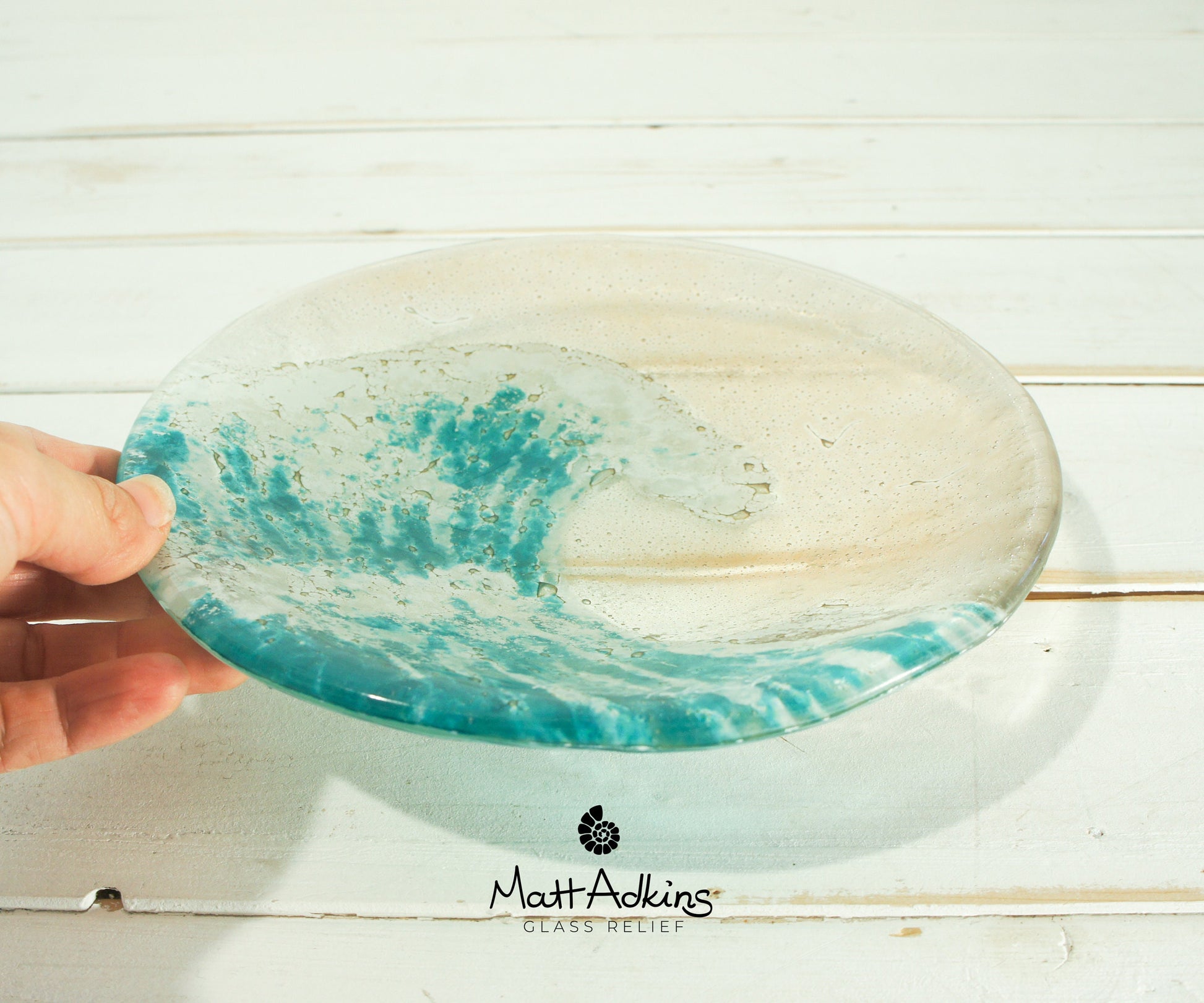 Teal Wave Bowl 20cm(8"), Turquoise Wave Sea Beach Fused Glass Fruit Bowl, beach room decor, seaside gifts, modern art, sea glass ornament