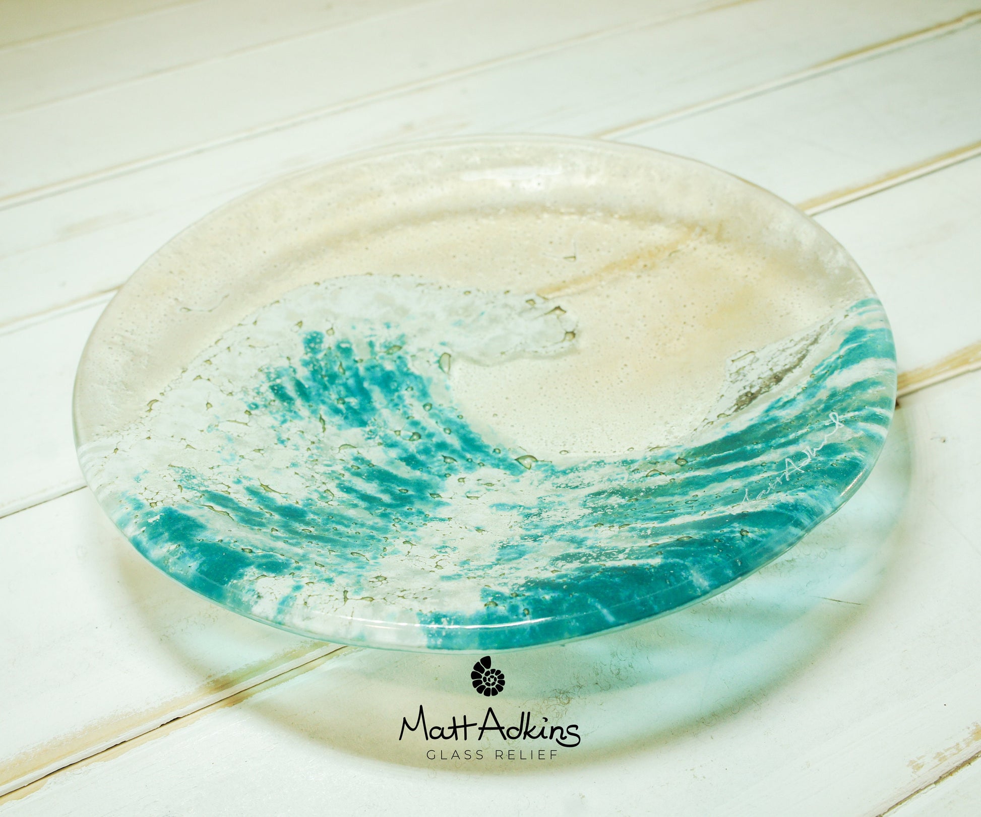 Teal Wave Bowl 20cm(8"), Turquoise Wave Sea Beach Fused Glass Fruit Bowl, beach room decor, seaside gifts, modern art, sea glass ornament