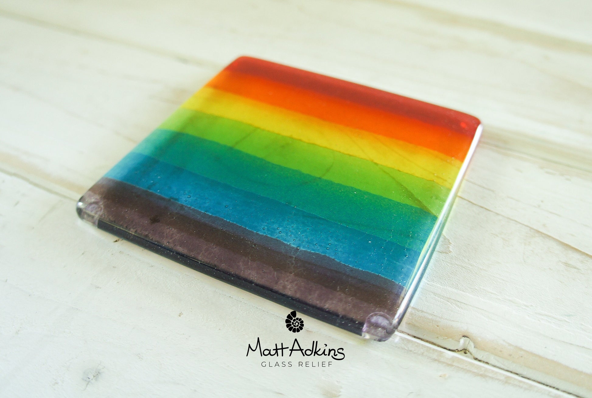 2 Rainbow Glass Coasters | Stripe Rainbow Hope Fused Glass Art Coasters | Set of 2 Handmade Fused Glass Coasters 10x10cm(4x4")| rainbow
