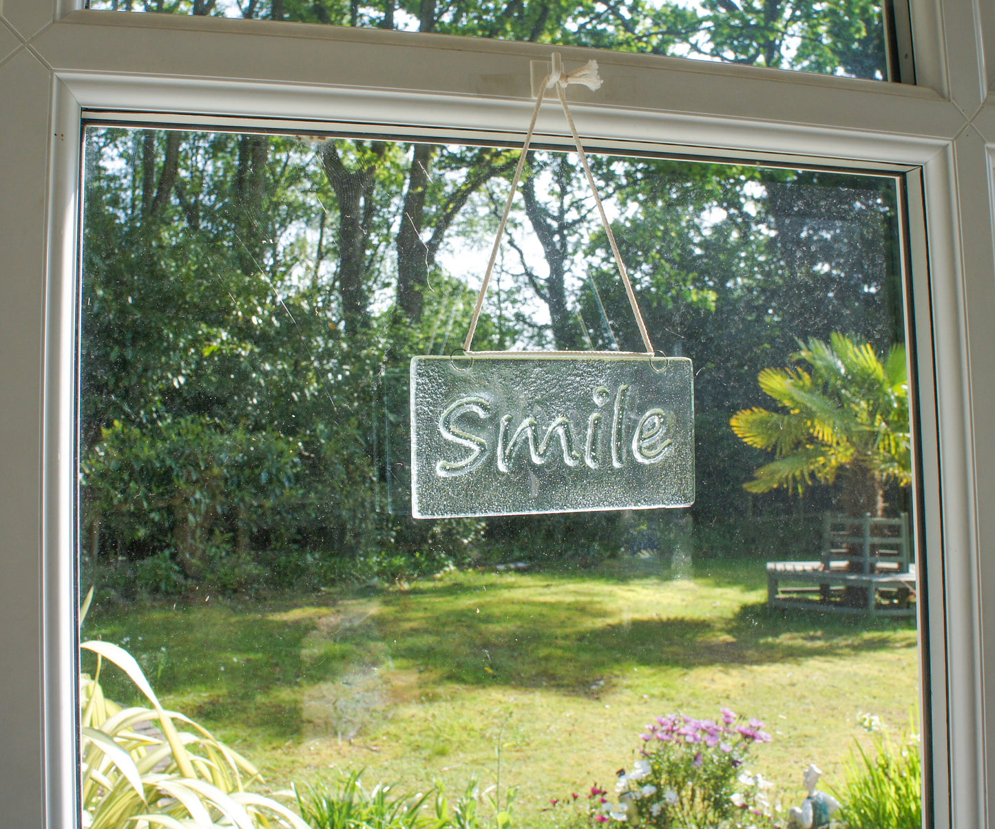 Smile Suncatcher 20x10cm(8x4"), Smile Sign Fused Glass Clear Hanging Suncatcher, Handmade Window Decoration Art, gifts, housewarming gifts