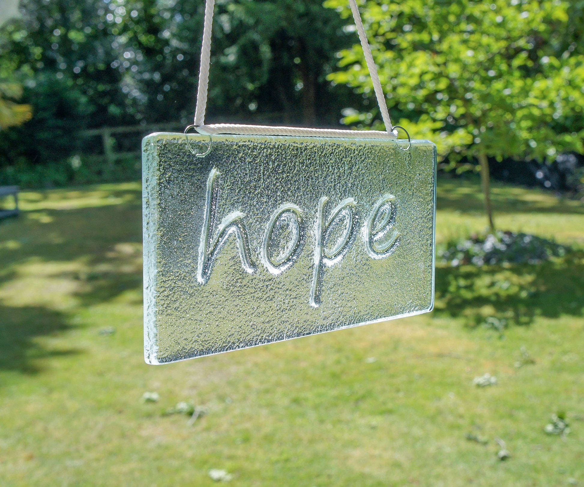 Hope Suncatcher 20x10cm(8x4")| Hope Sign Fused Glass Clear Hanging Suncatcher | hope word sign | Handmade Window Decoration Art