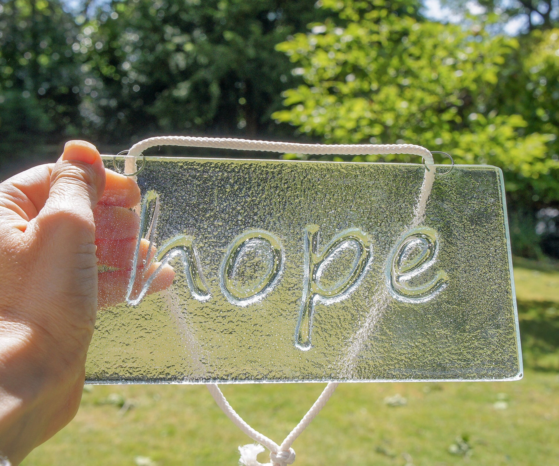 Hope Suncatcher 20x10cm(8x4")| Hope Sign Fused Glass Clear Hanging Suncatcher | hope word sign | Handmade Window Decoration Art