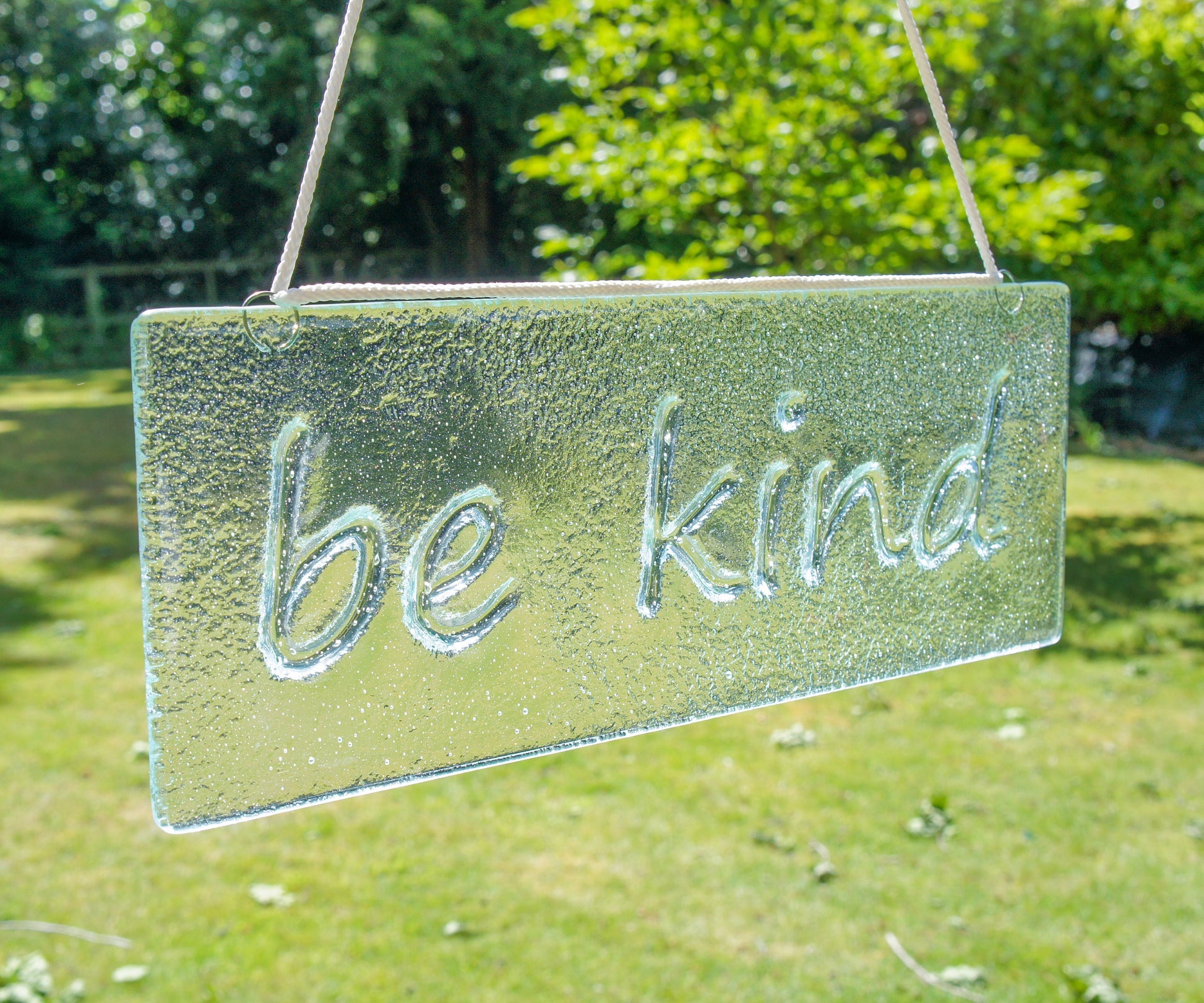 be kind Suncatcher 34x13cm(13 1/2x5"), be kind Sign Fused Glass Clear Hanging Suncatcher, Handmade Window Decoration Art
