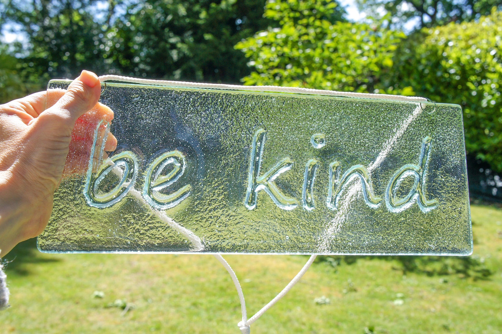 be kind Suncatcher 34x13cm(13 1/2x5"), be kind Sign Fused Glass Clear Hanging Suncatcher, Handmade Window Decoration Art