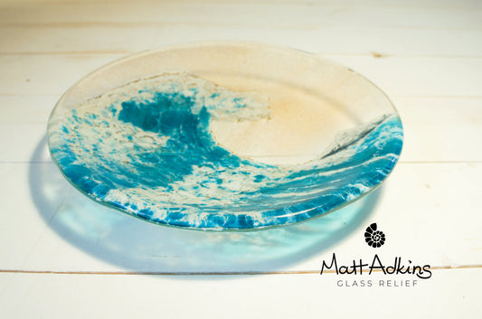 Blue Wave Bowl 20cm(8"), blue fused glass bowl, key bowl, handmade bowl, jewellery holder, decorative bowl, nautical gifts, sea glass art