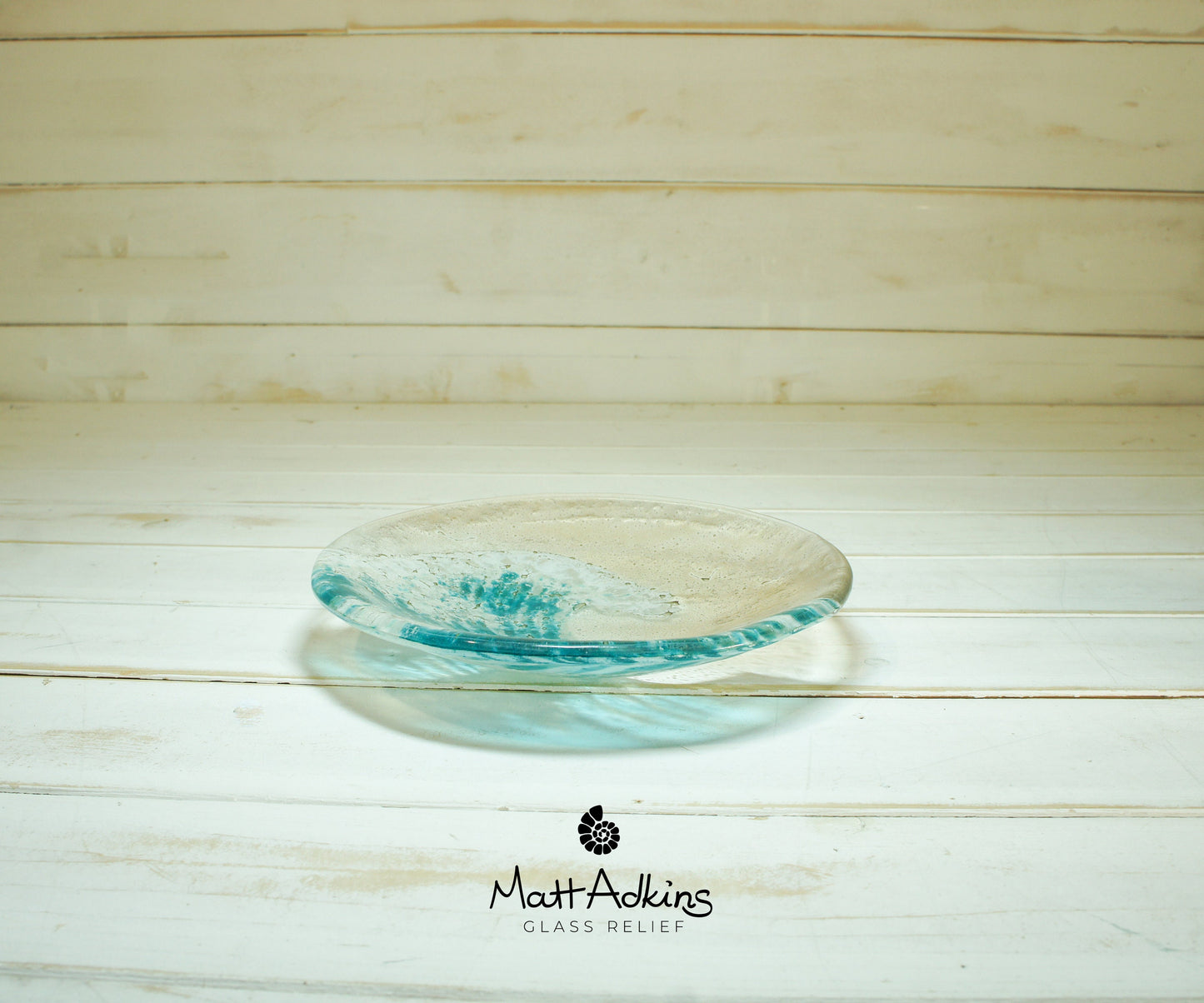 Teal Wave Bowl 20cm(8"), Turquoise Wave Sea Beach Fused Glass Fruit Bowl, beach room decor, seaside gifts, modern art, sea glass ornament