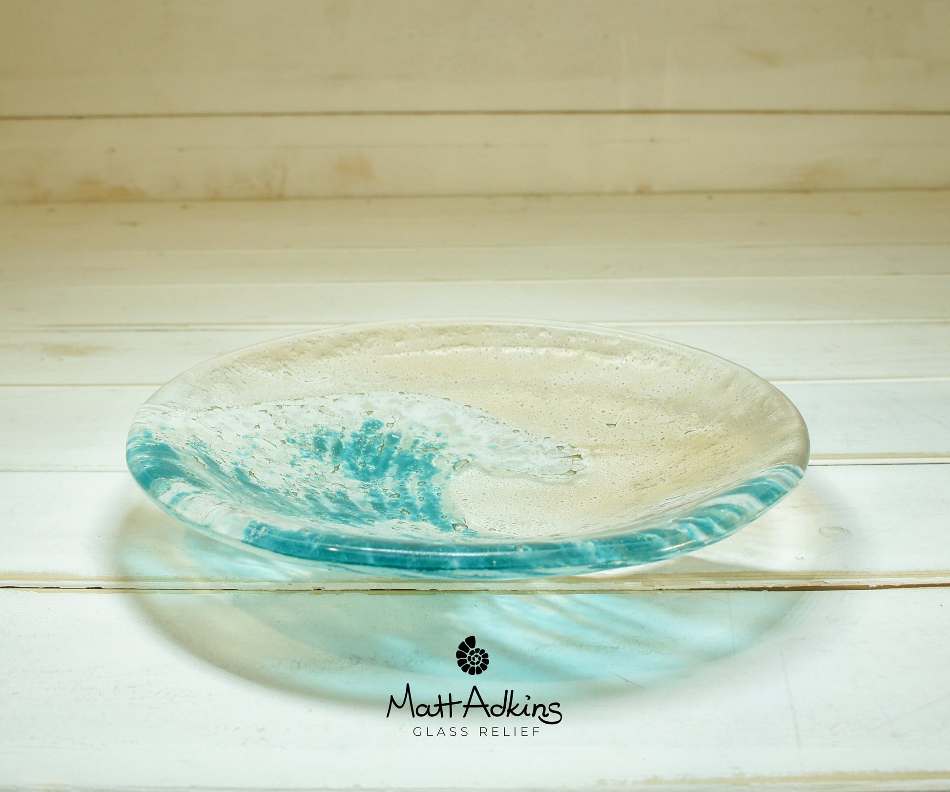 Teal Wave Bowl 20cm(8"), Turquoise Wave Sea Beach Fused Glass Fruit Bowl, beach room decor, seaside gifts, modern art, sea glass ornament