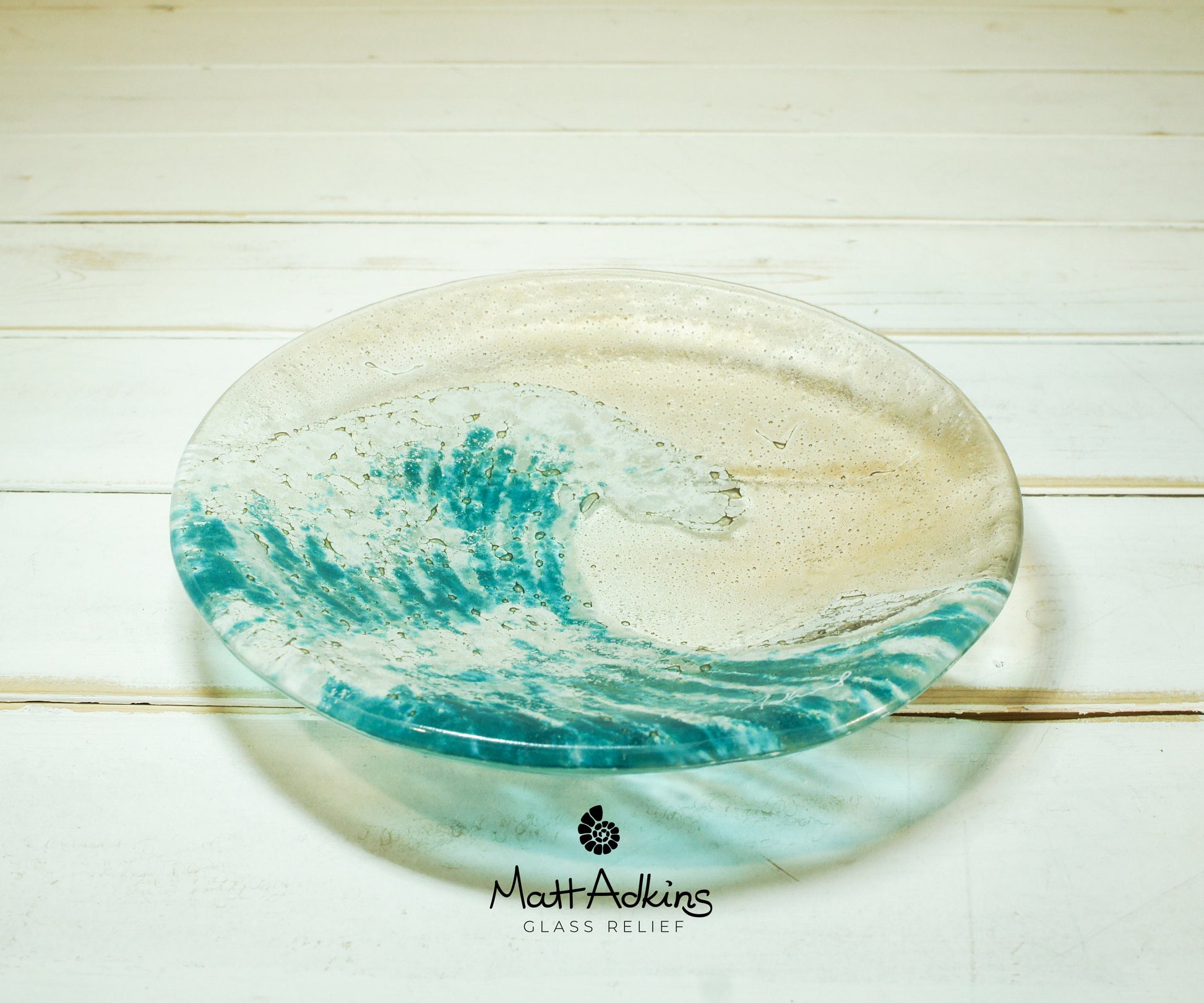Teal Wave Bowl 20cm(8"), Turquoise Wave Sea Beach Fused Glass Fruit Bowl, beach room decor, seaside gifts, modern art, sea glass ornament