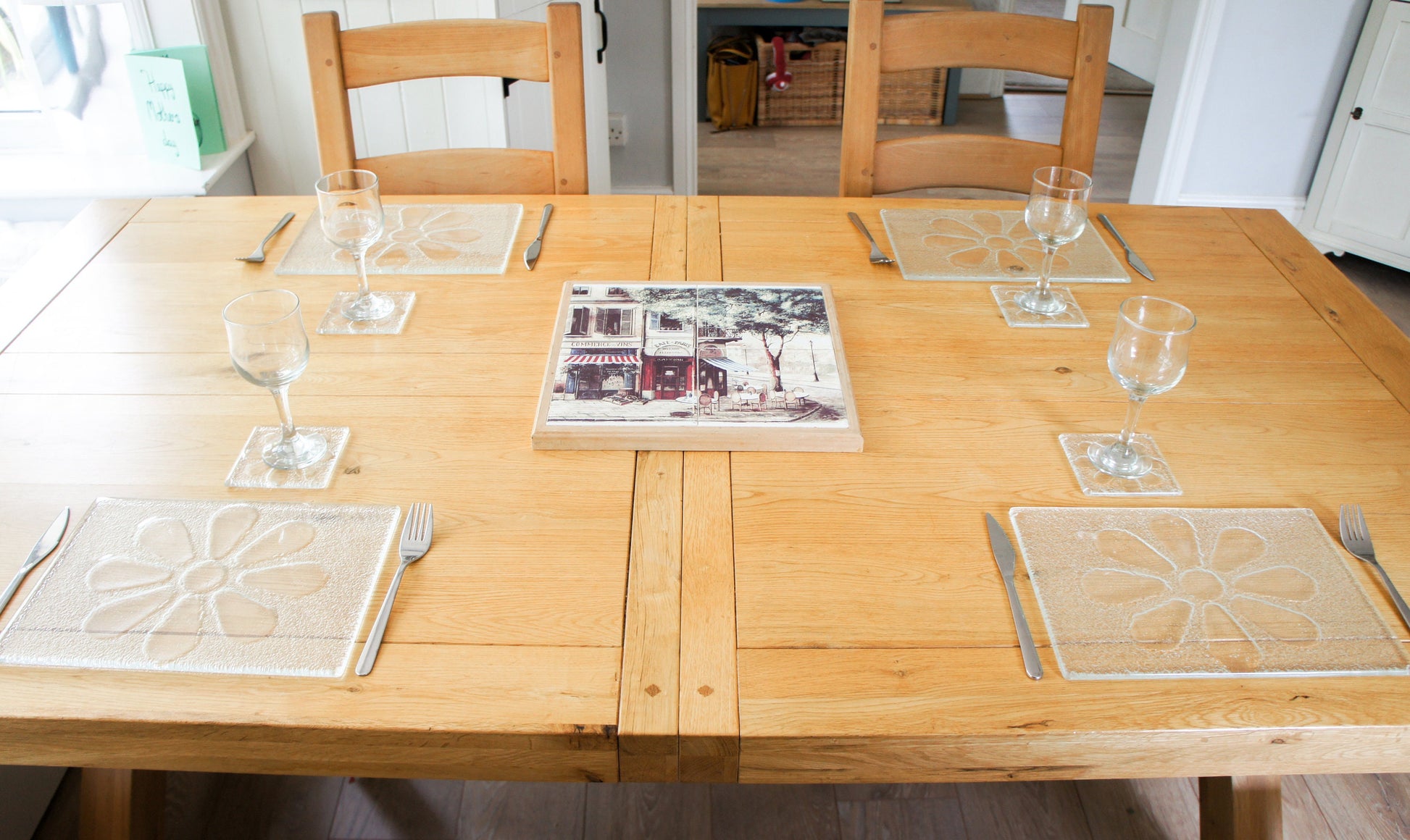 Daisy Placemat 30x20cm(11 3/4x8 1/4"), Clear Daisy Fused Glass Seaside Table Pad, Flower Glass Tableware, Flower Table Mat