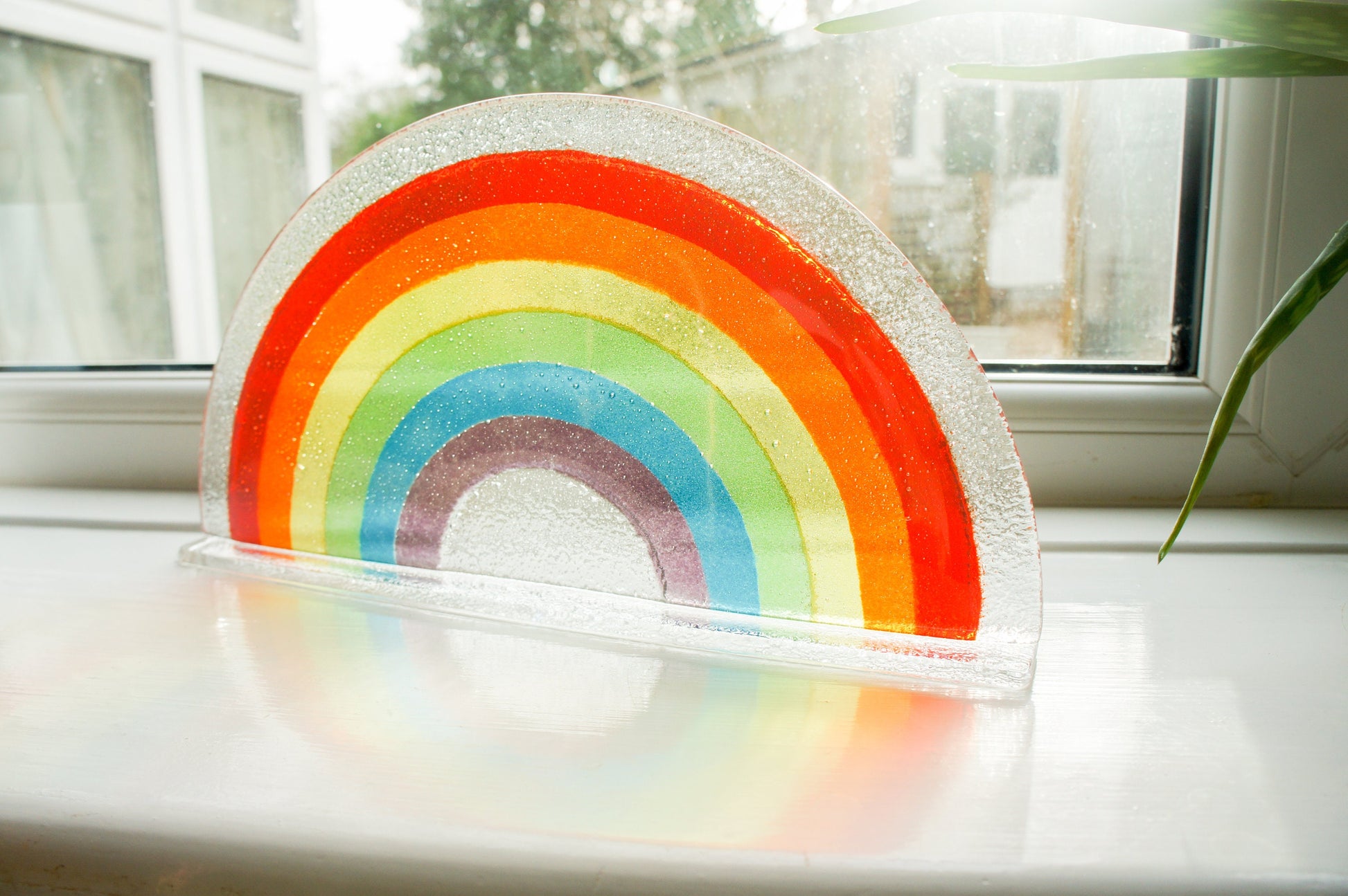 Rainbow Suncatcher Large 29x15cm(11 1/2x6"), Multicolor Rainbow Hope Glass Freestanding Suncatcher, Fused Glass Art, Rainbow Glass
