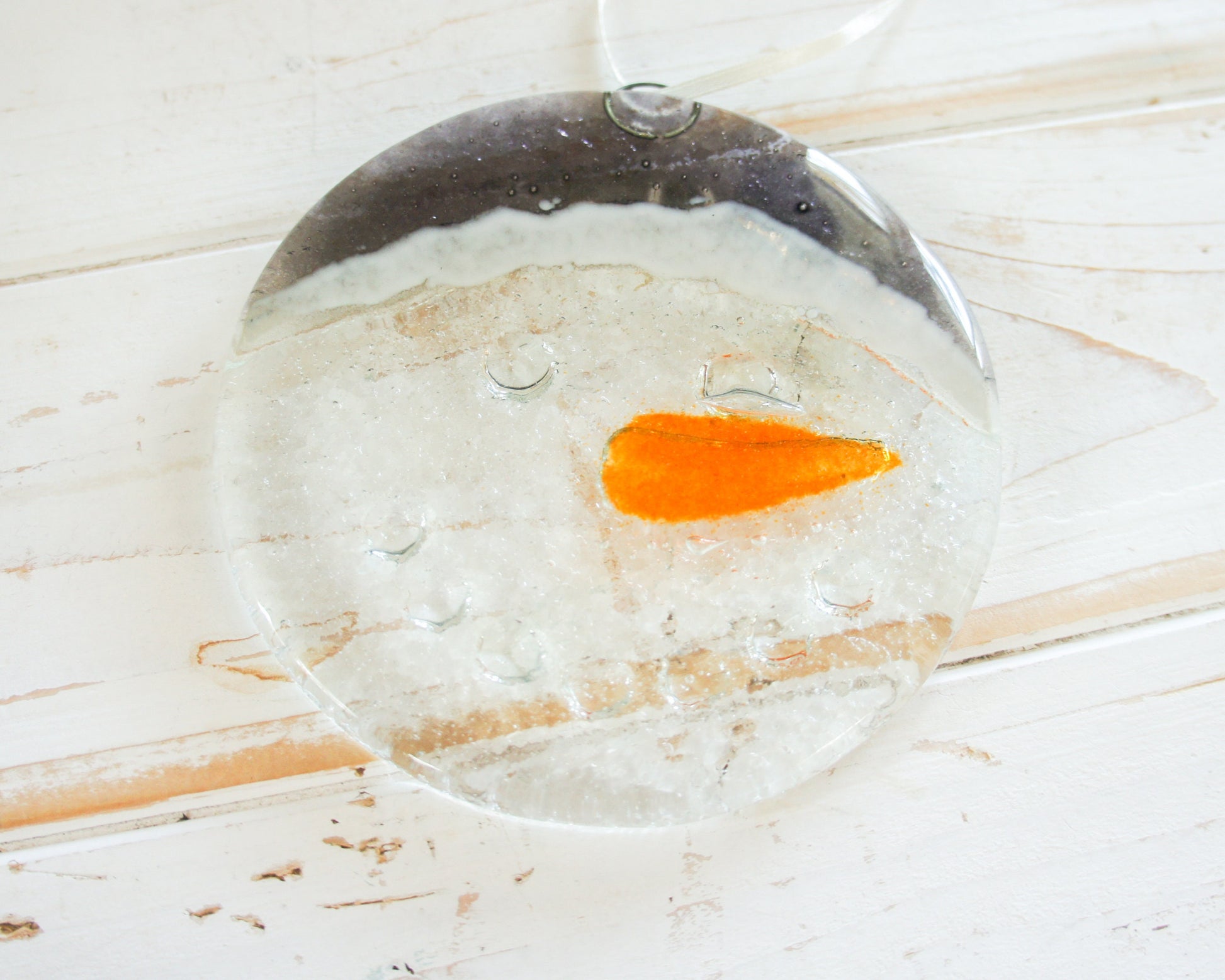 Snowman Suncatcher 12cm(5") grey hat | Christmas Glass Hanging Window Decoration | Fused Glass Suncatcher snowman hanging