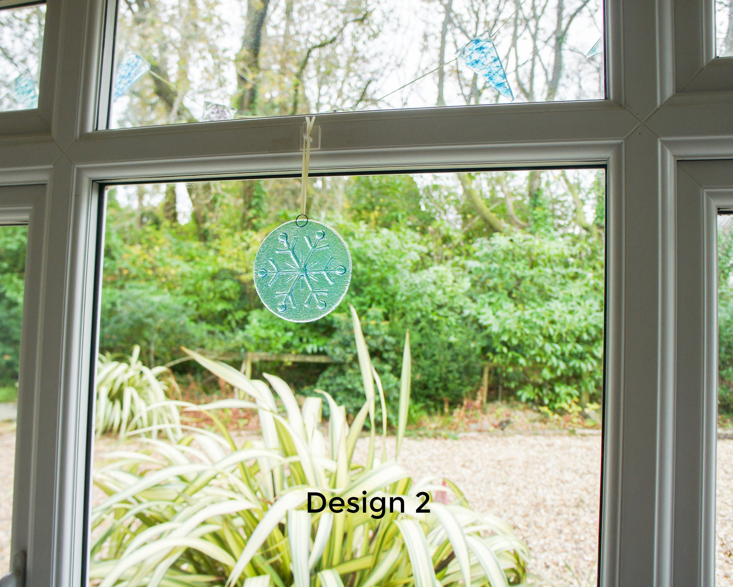 Snowflake Suncatcher 12cm(5") Turquoise and/or Clear Design 2 | Snowflake Winter Christmas Glass Hanging Window Decor | Fused Glass Round