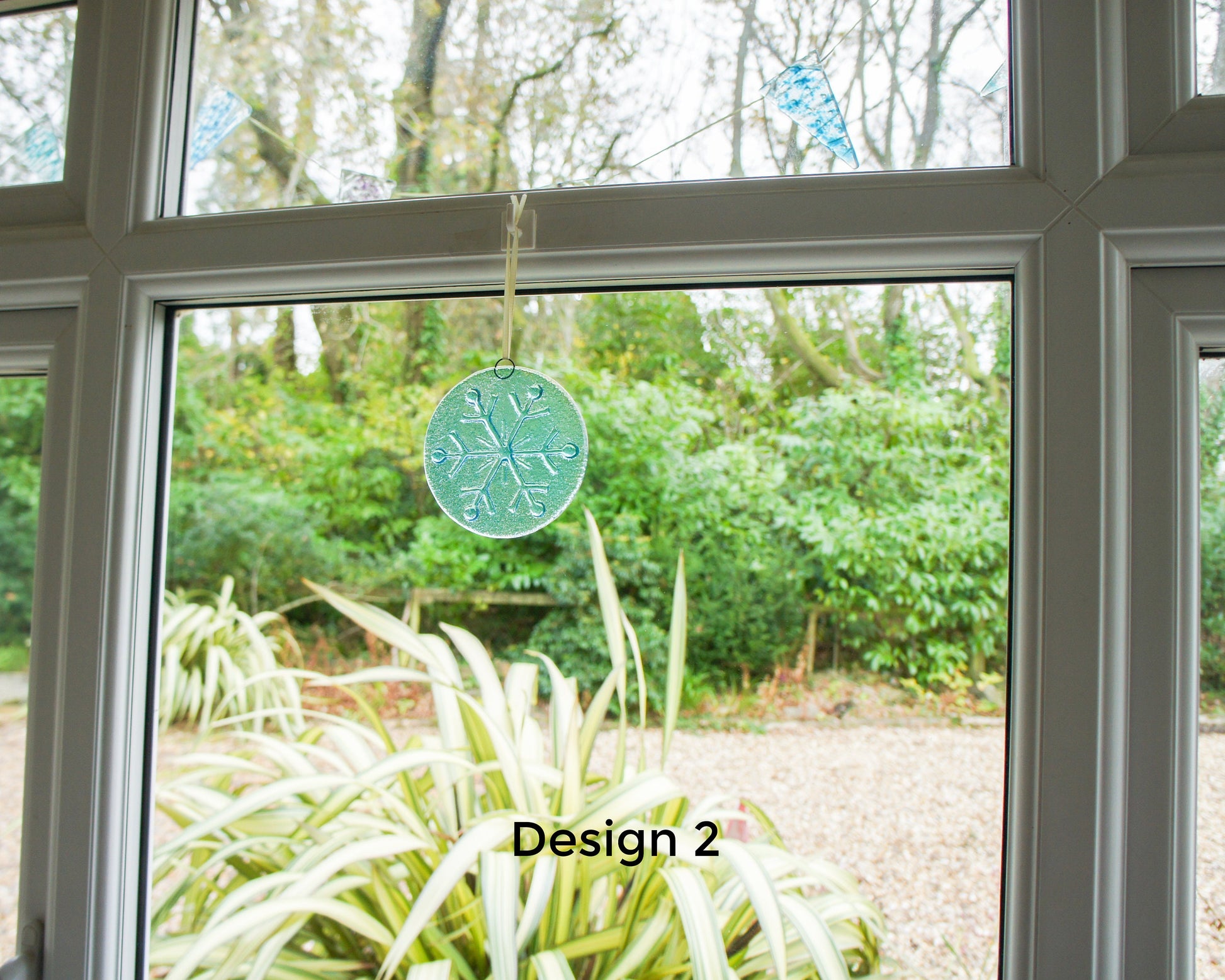 Snowflake Suncatcher 12cm(5") Turquoise and/or Clear Design 2 | Snowflake Winter Christmas Glass Hanging Window Decor | Fused Glass Round