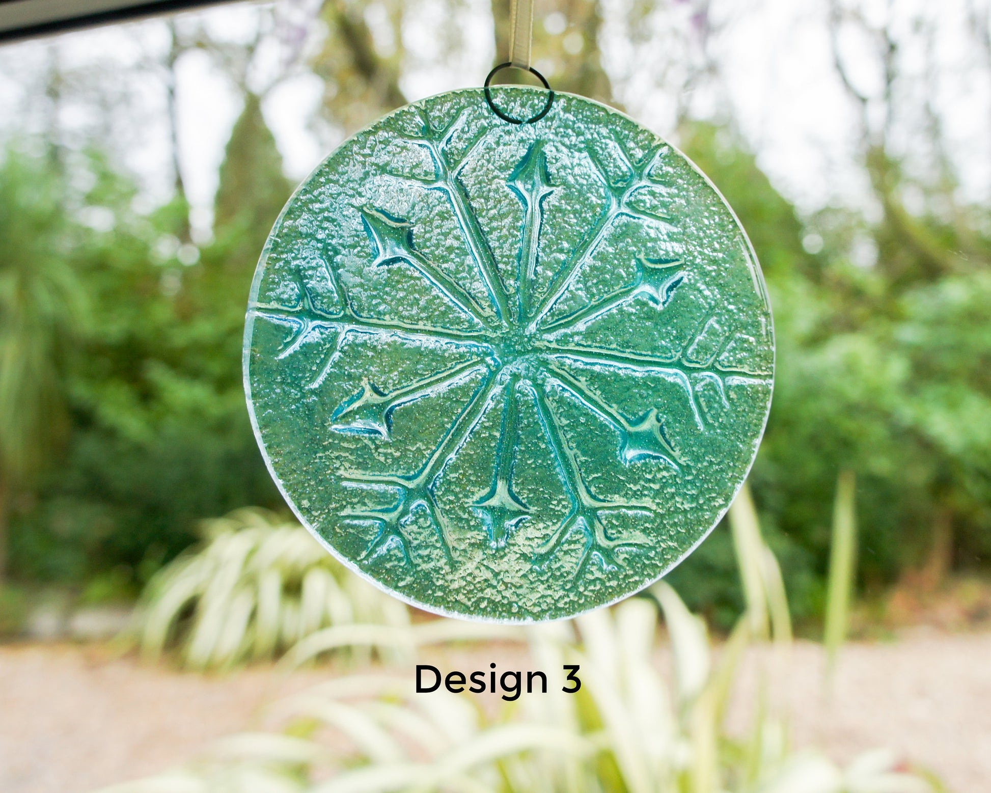 Snowflake Suncatcher 12cm(5") Turquoise and/or Clear Design 3 | Snowflake Winter Christmas Glass Hanging Window Decor | Fused Glass Round