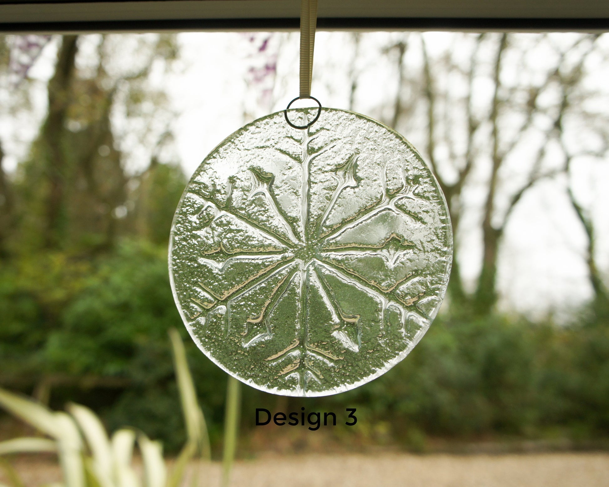 Snowflake Suncatcher 12cm(5") Turquoise and/or Clear Design 3 | Snowflake Winter Christmas Glass Hanging Window Decor | Fused Glass Round
