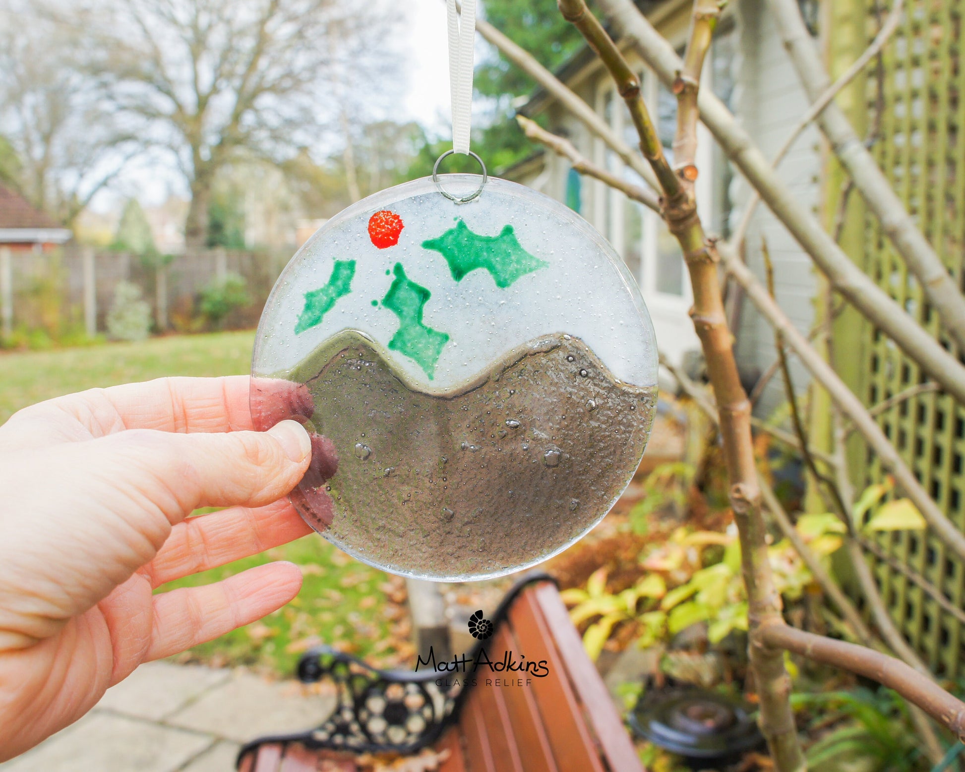 Christmas Pudding fused glass hanging decoration