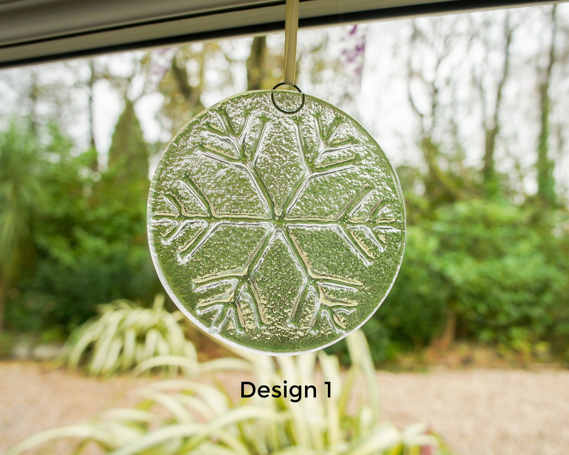 Snowflake Suncatcher 12cm(5") Turquoise and/or Clear Design 1 | Snowflake Winter Christmas Glass Hanging Window Decor | Fused Glass Round