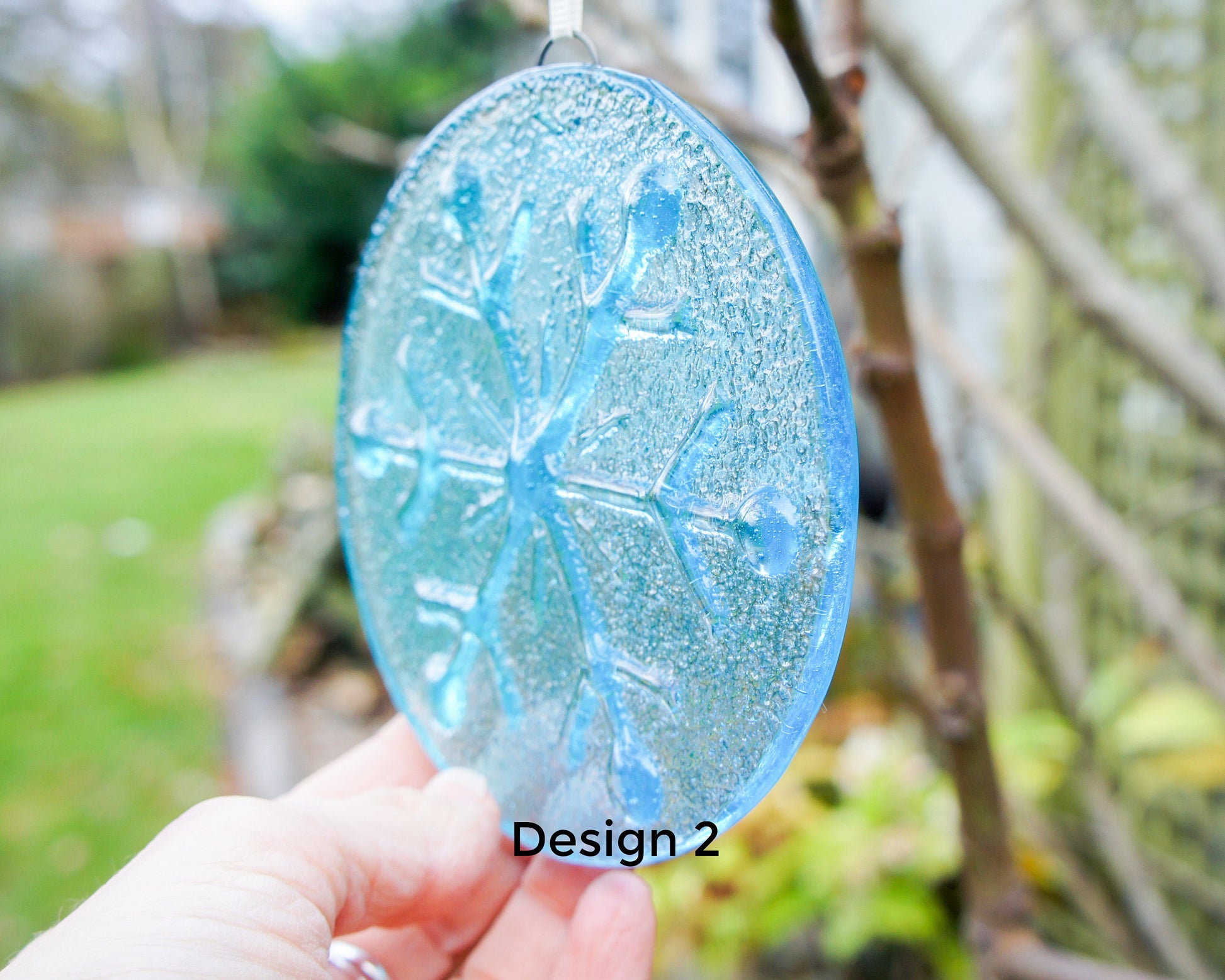 Snowflake Suncatcher 12cm(5") Turquoise and/or Clear Design 2 | Snowflake Winter Christmas Glass Hanging Window Decor | Fused Glass Round