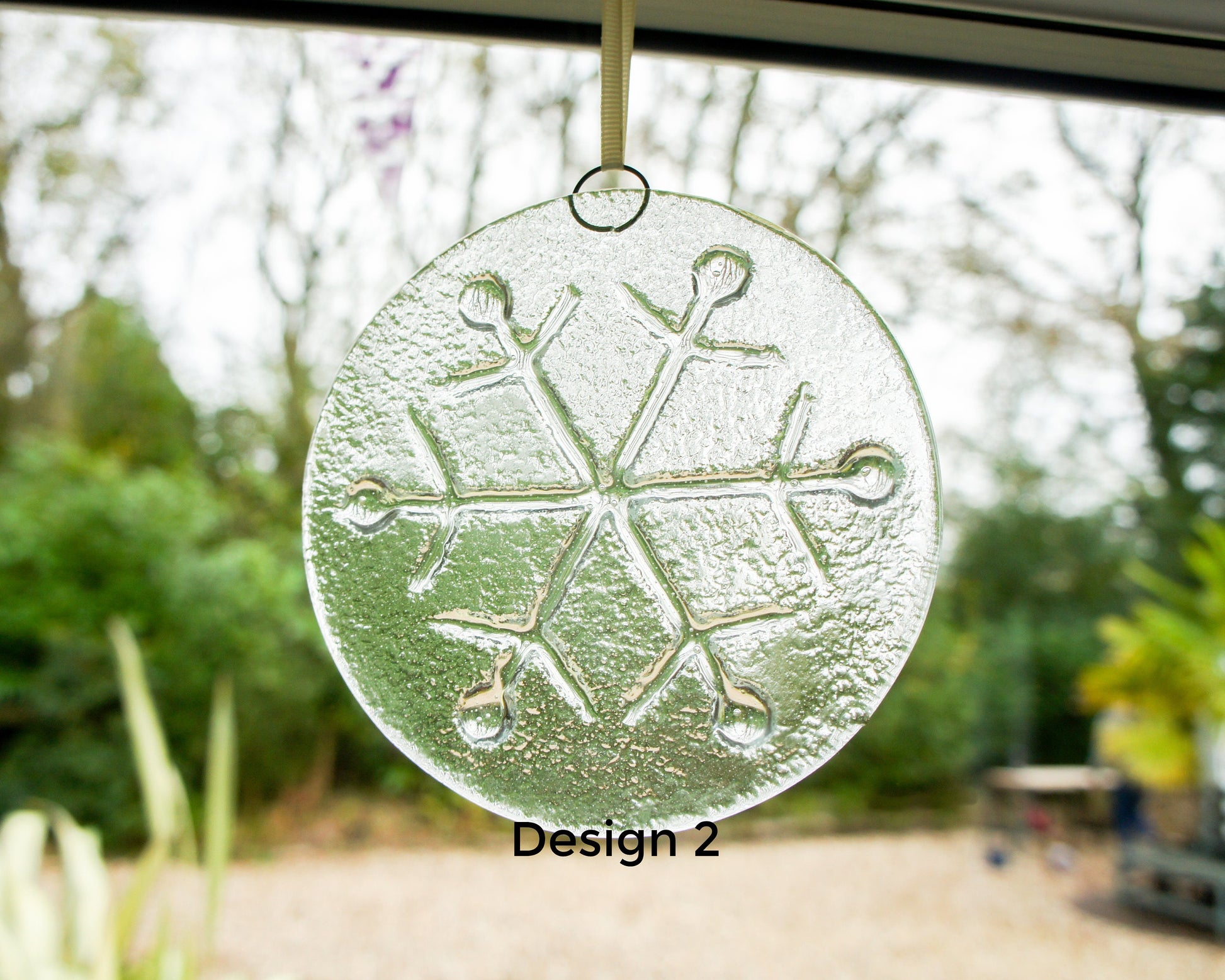Snowflake Suncatcher 12cm(5") Turquoise and/or Clear Design 2 | Snowflake Winter Christmas Glass Hanging Window Decor | Fused Glass Round