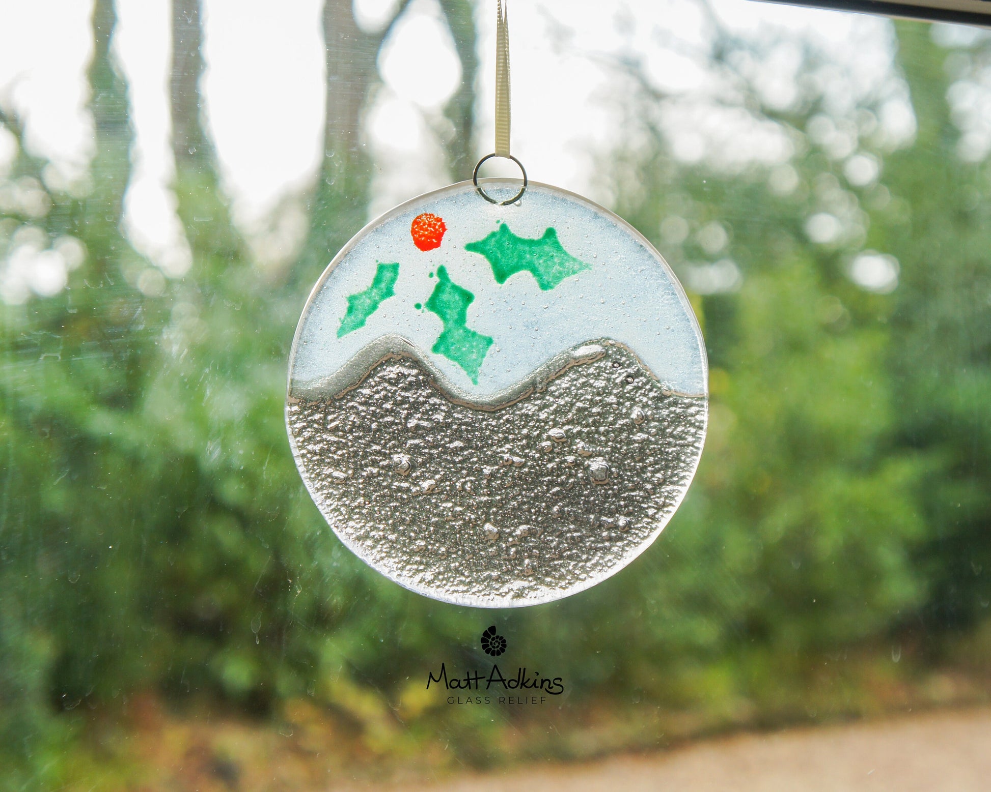 Christmas Pudding fused glass hanging decoration