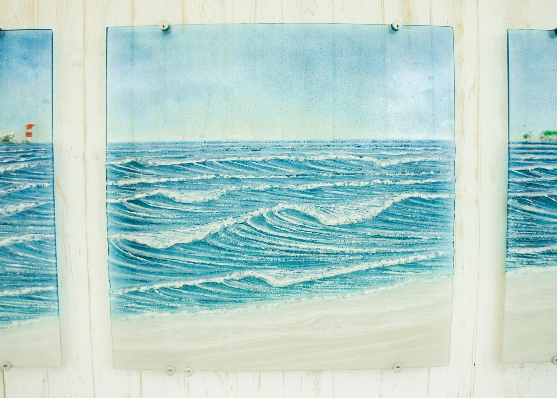 Triptych Wall Art 170cm(68")+gaps, fused glass textured wall art, 3 Panels-2 sides 55x60cm(22x24") Middle 60x60cm(24x24") with fixings
