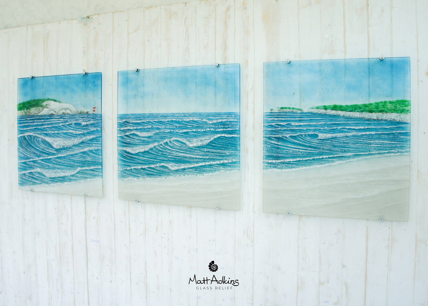 Triptych Wall Art 170cm(68")+gaps, fused glass textured wall art, 3 Panels-2 sides 55x60cm(22x24") Middle 60x60cm(24x24") with fixings