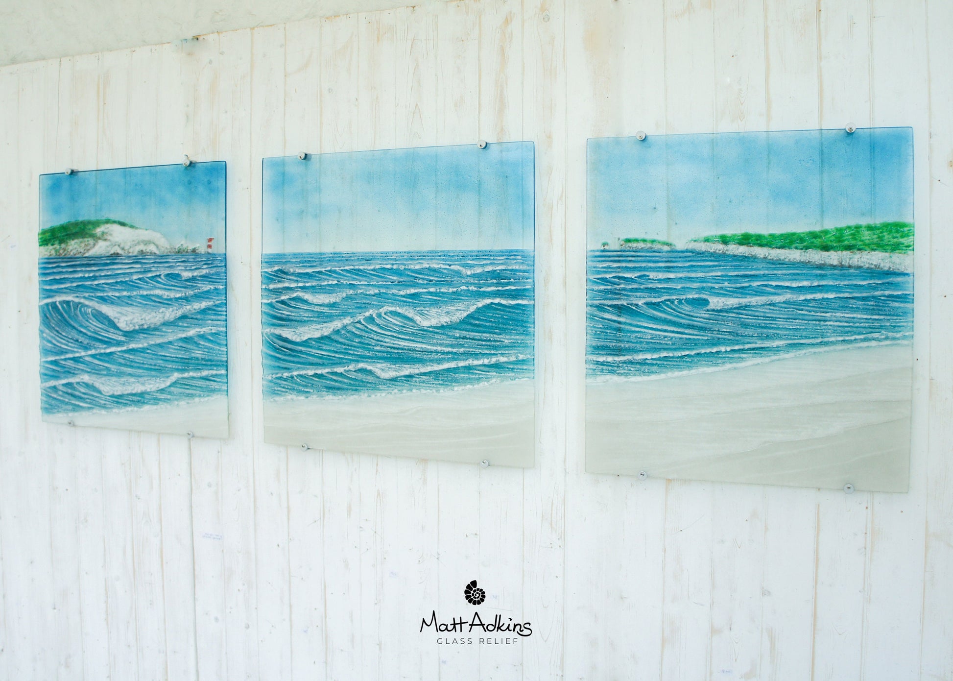 Triptych Wall Art 170cm(68")+gaps, fused glass textured wall art, 3 Panels-2 sides 55x60cm(22x24") Middle 60x60cm(24x24") with fixings