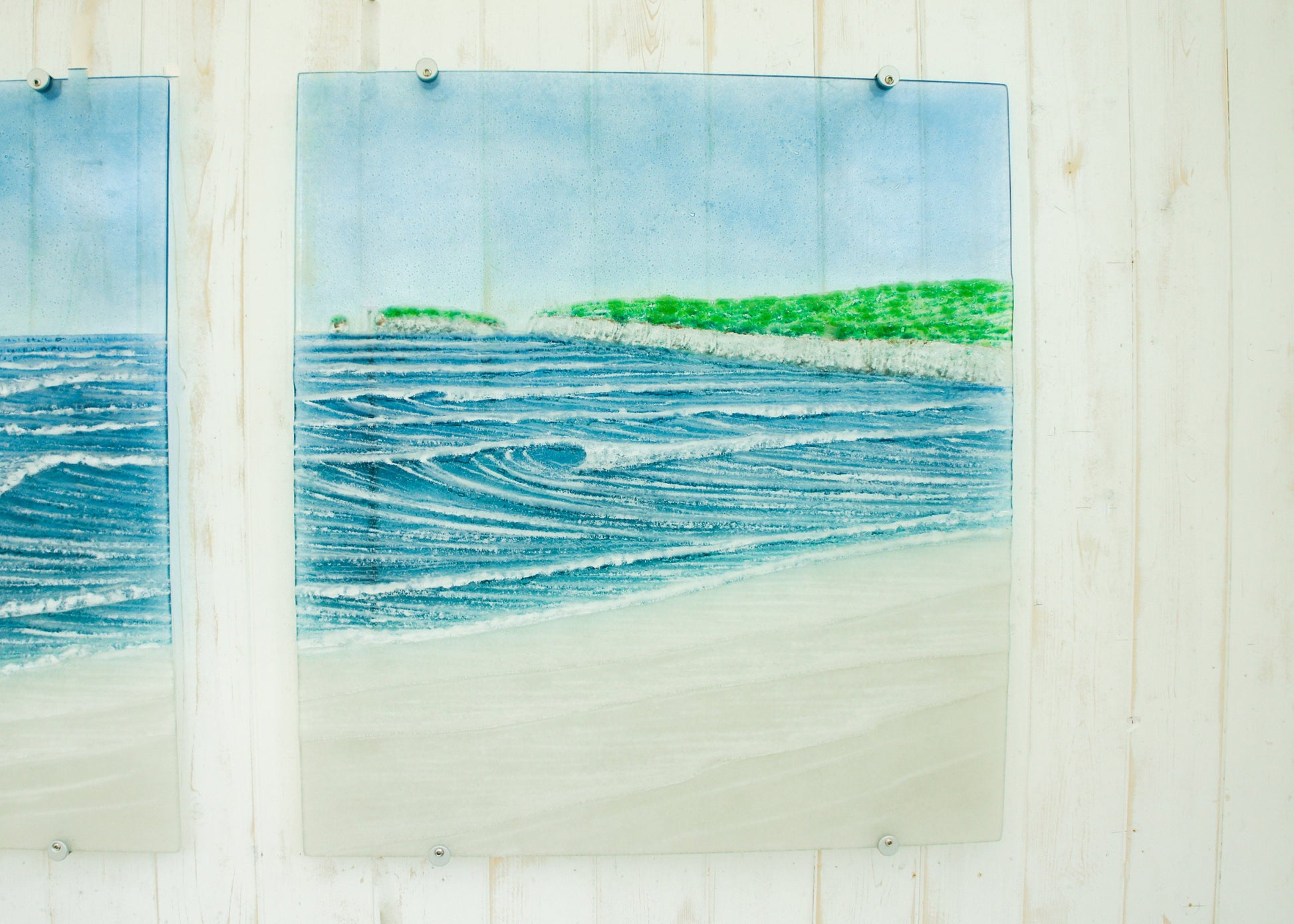 Triptych Wall Art 170cm(68")+gaps, fused glass textured wall art, 3 Panels-2 sides 55x60cm(22x24") Middle 60x60cm(24x24") with fixings