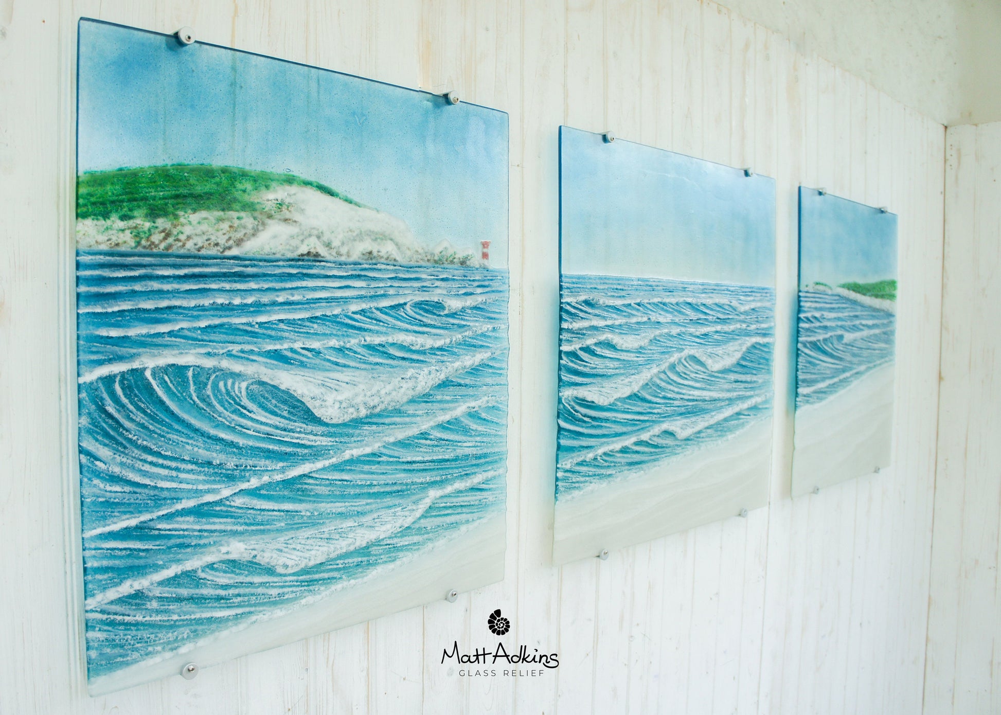 Triptych Wall Art 170cm(68")+gaps, fused glass textured wall art, 3 Panels-2 sides 55x60cm(22x24") Middle 60x60cm(24x24") with fixings
