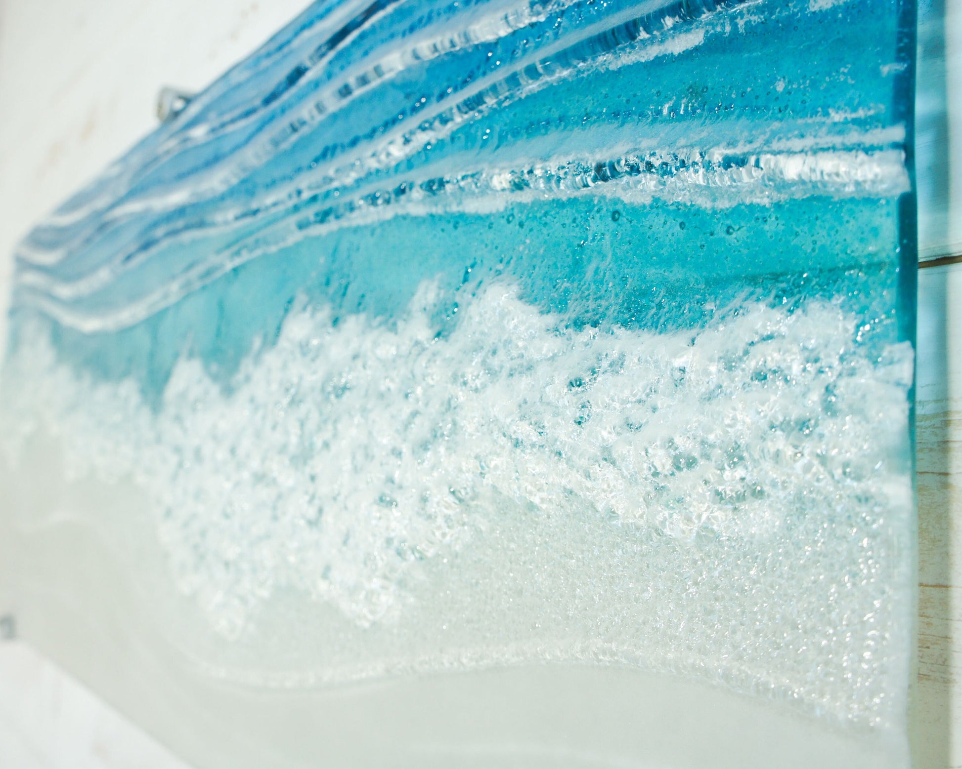 Large Panoramic Glass Wave Art 70x26cm(28x10"), fused glass teal coastal panoramic modern wall art, turquoise textured art, beach room decor