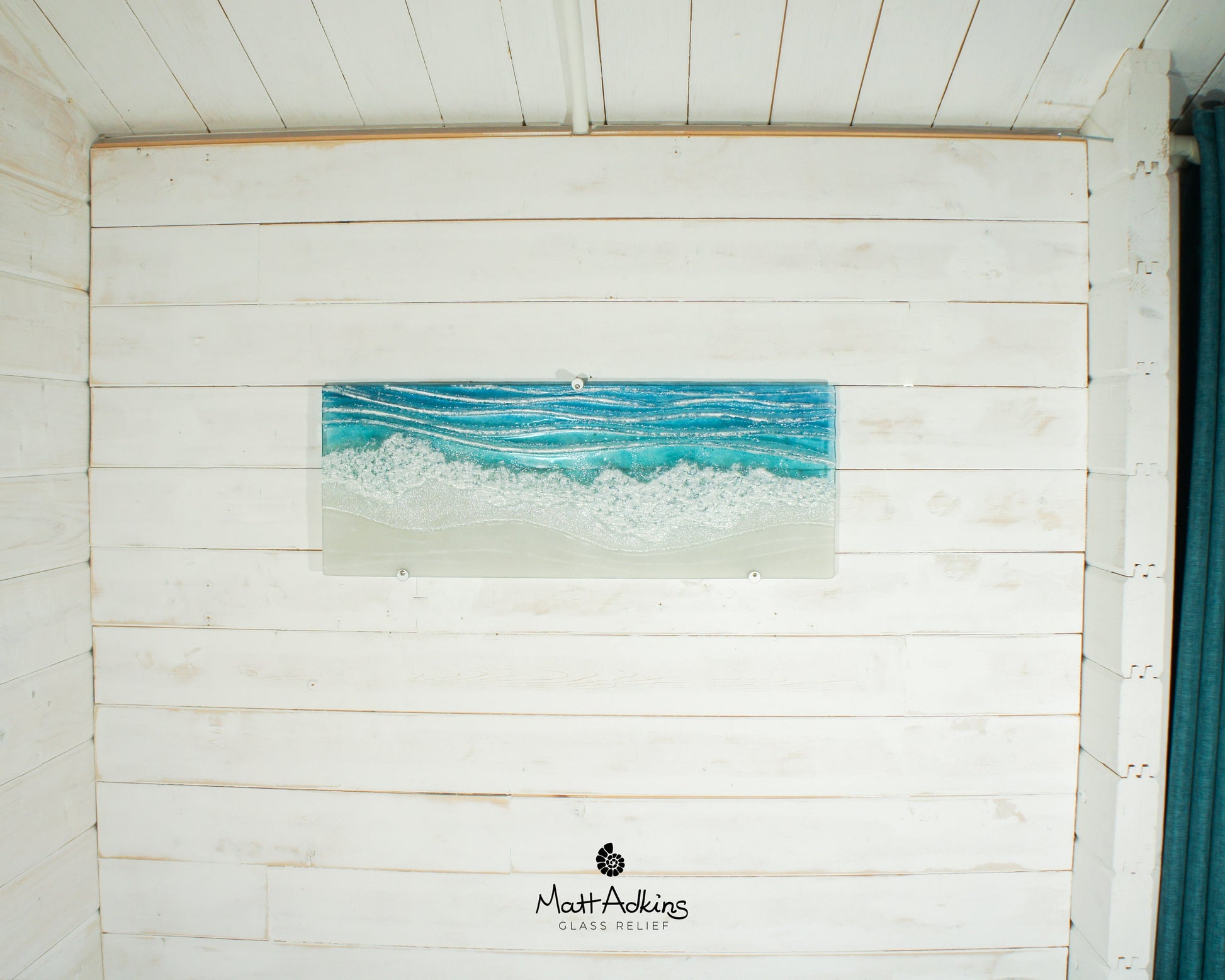 Large Panoramic Glass Wave Art 70x26cm(28x10"), fused glass teal coastal panoramic modern wall art, turquoise textured art, beach room decor
