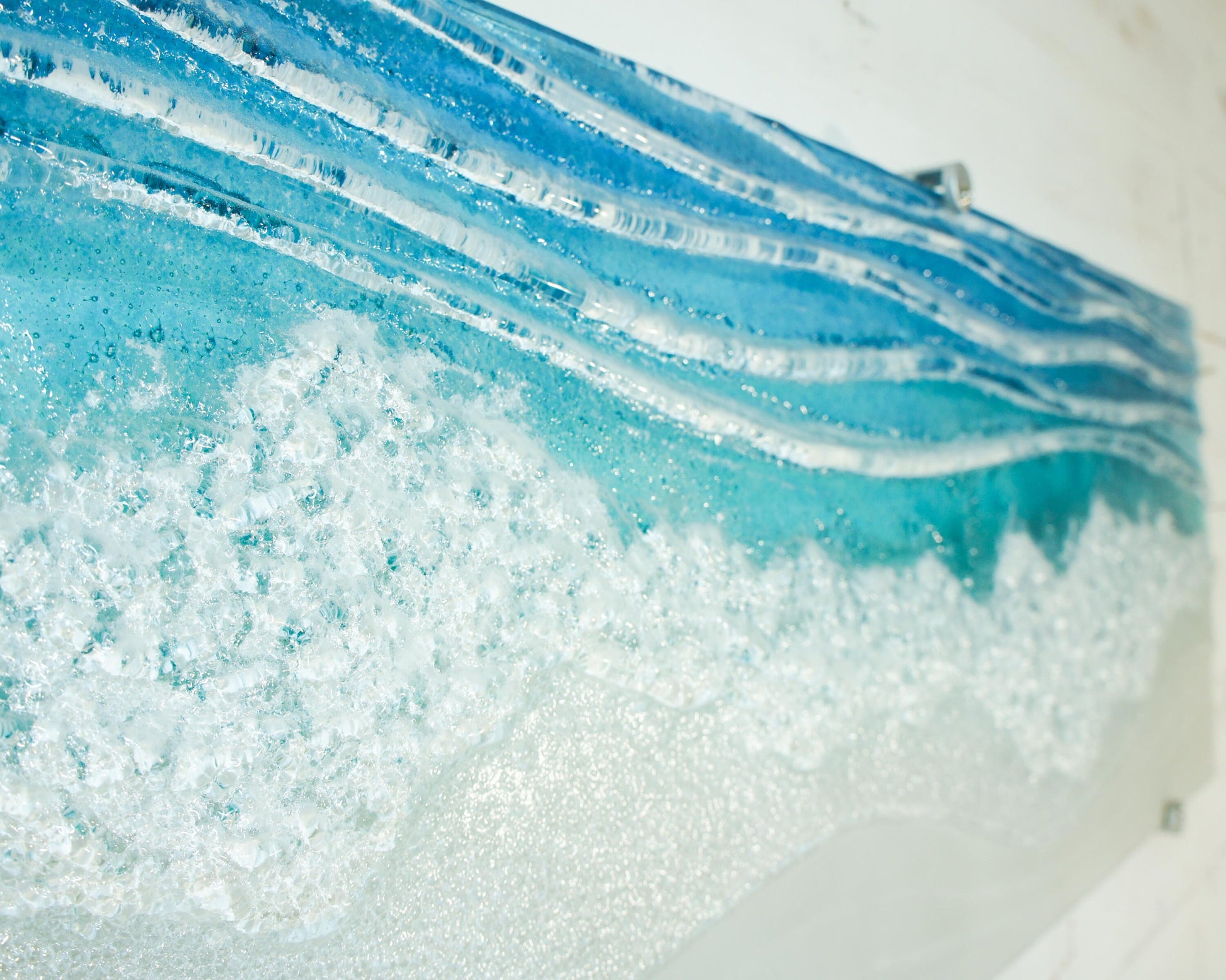 Large Panoramic Glass Wave Art 70x26cm(28x10"), fused glass teal coastal panoramic modern wall art, turquoise textured art, beach room decor