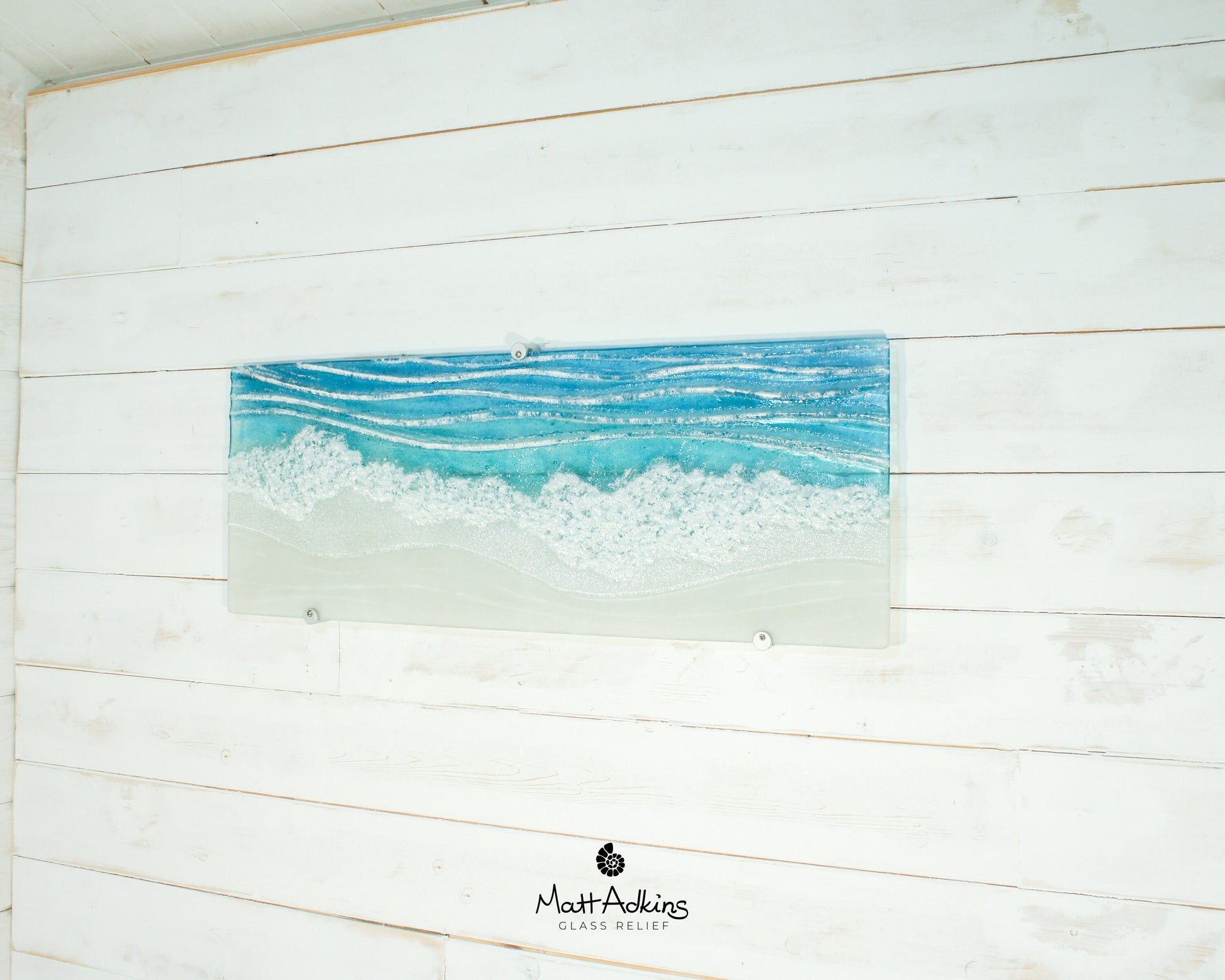 Large Panoramic Glass Wave Art 70x26cm(28x10"), fused glass teal coastal panoramic modern wall art, turquoise textured art, beach room decor
