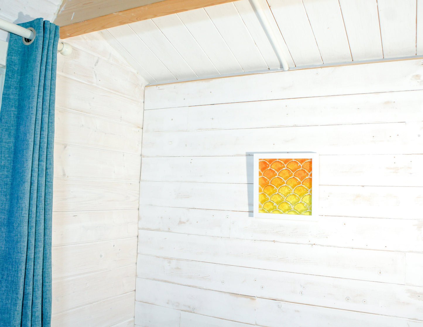Fish Scale Glass Art Orange & Yellow 25x25cm (10"x10"), Orange Yellow Fish Scale Glass Framed Picture, Fish Scale Frame