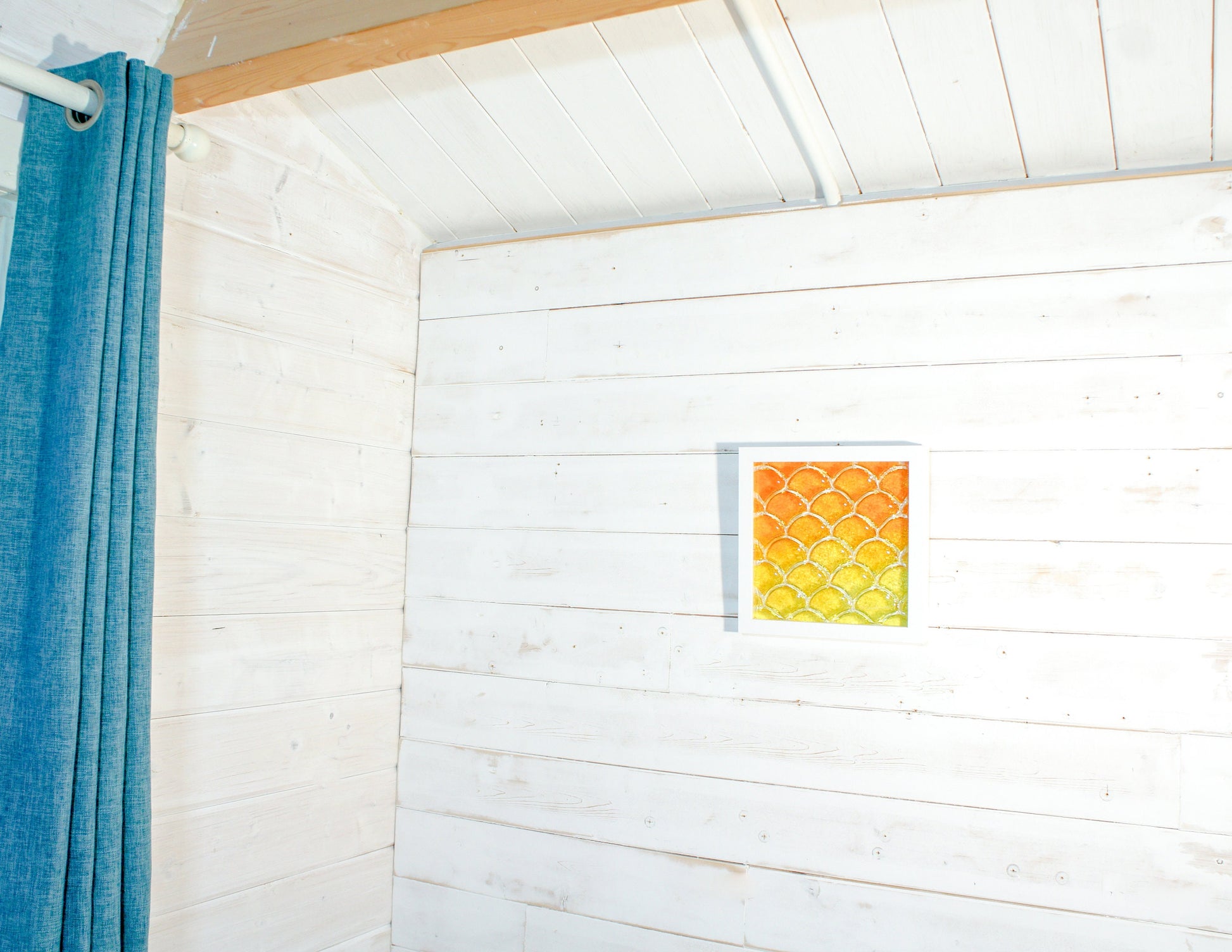 Fish Scale Glass Art Orange & Yellow 25x25cm (10"x10"), Orange Yellow Fish Scale Glass Framed Picture, Fish Scale Frame