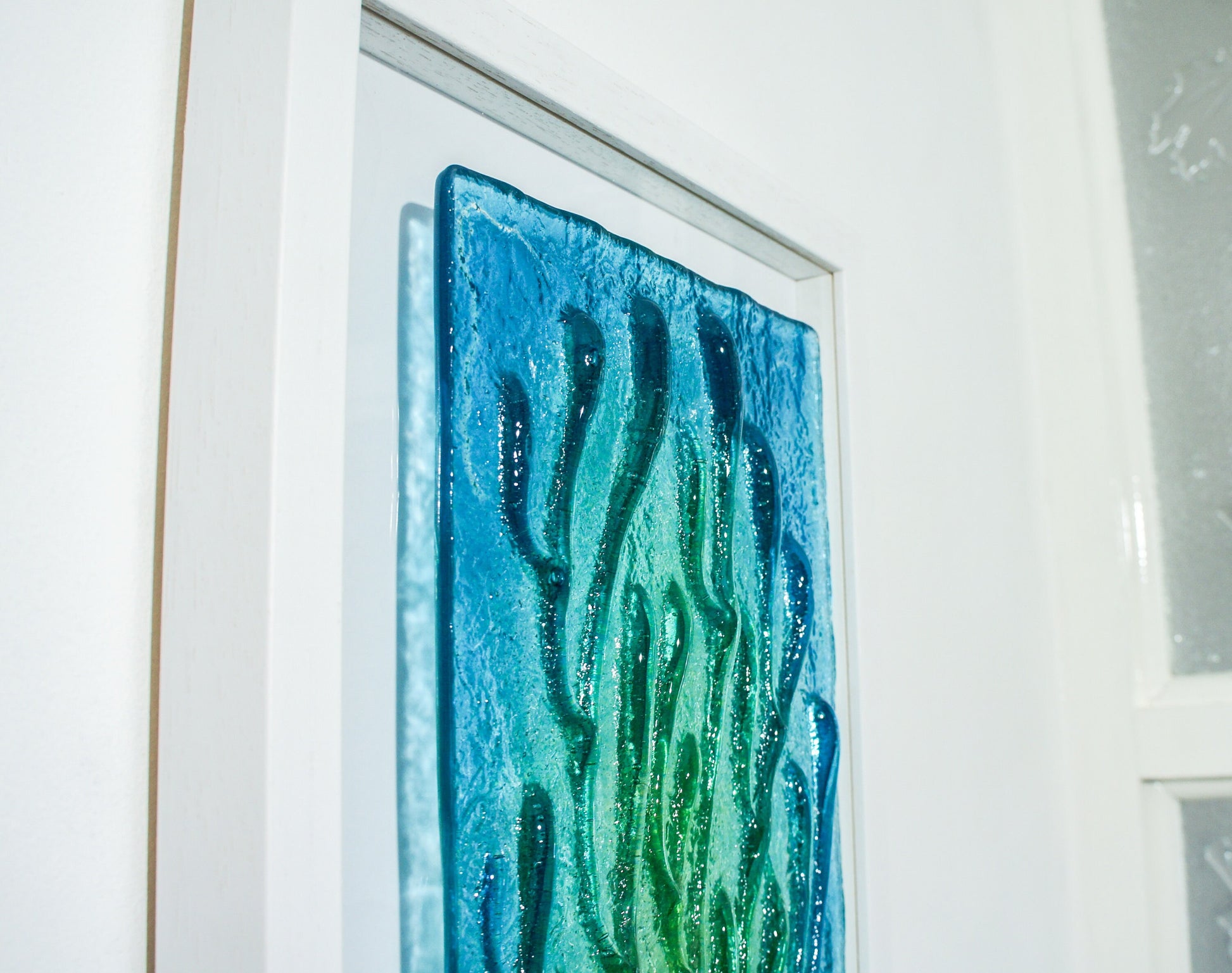 coral frame, portrait wall art, coral green glass art