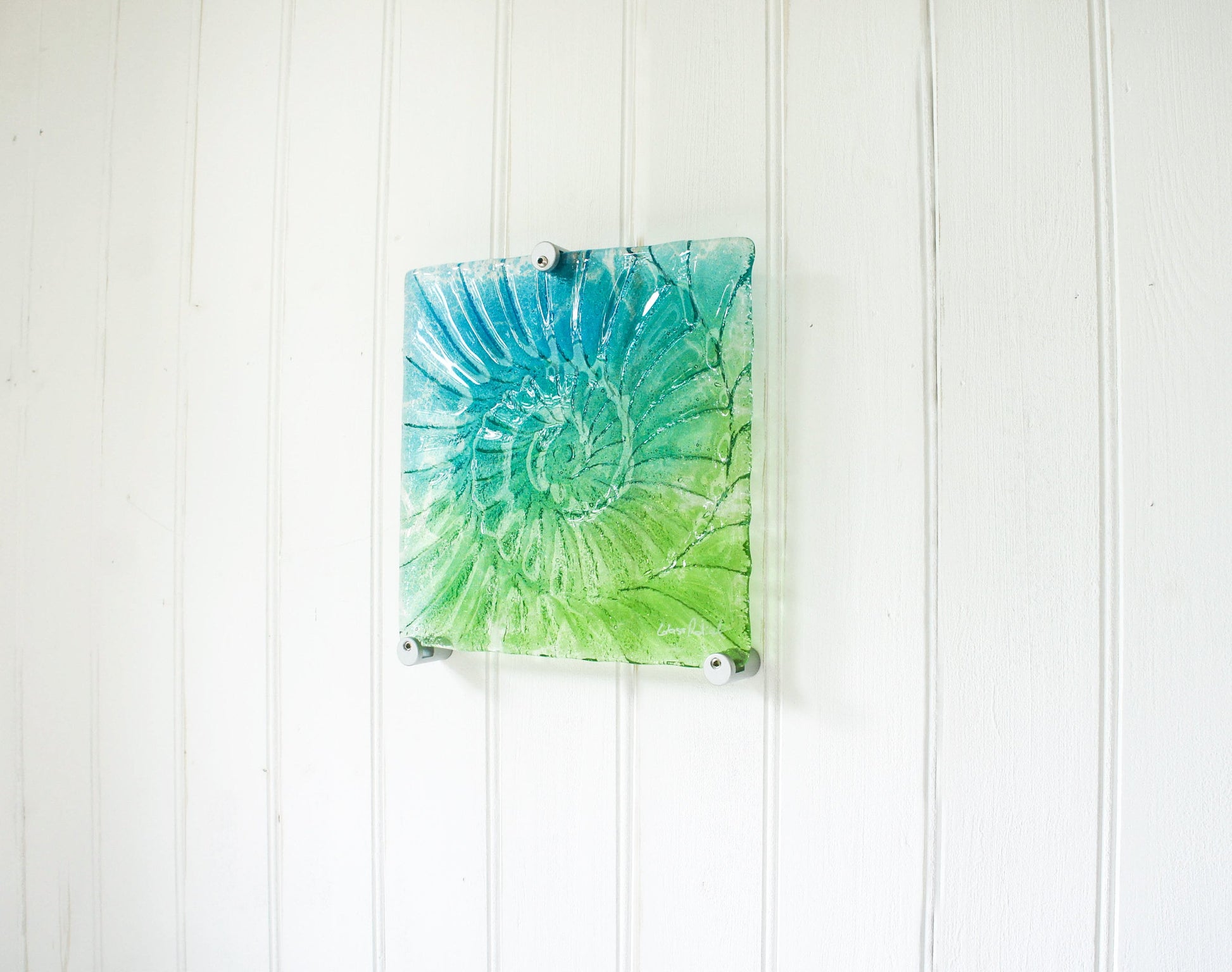 ammonite gass wall art 22x22cm