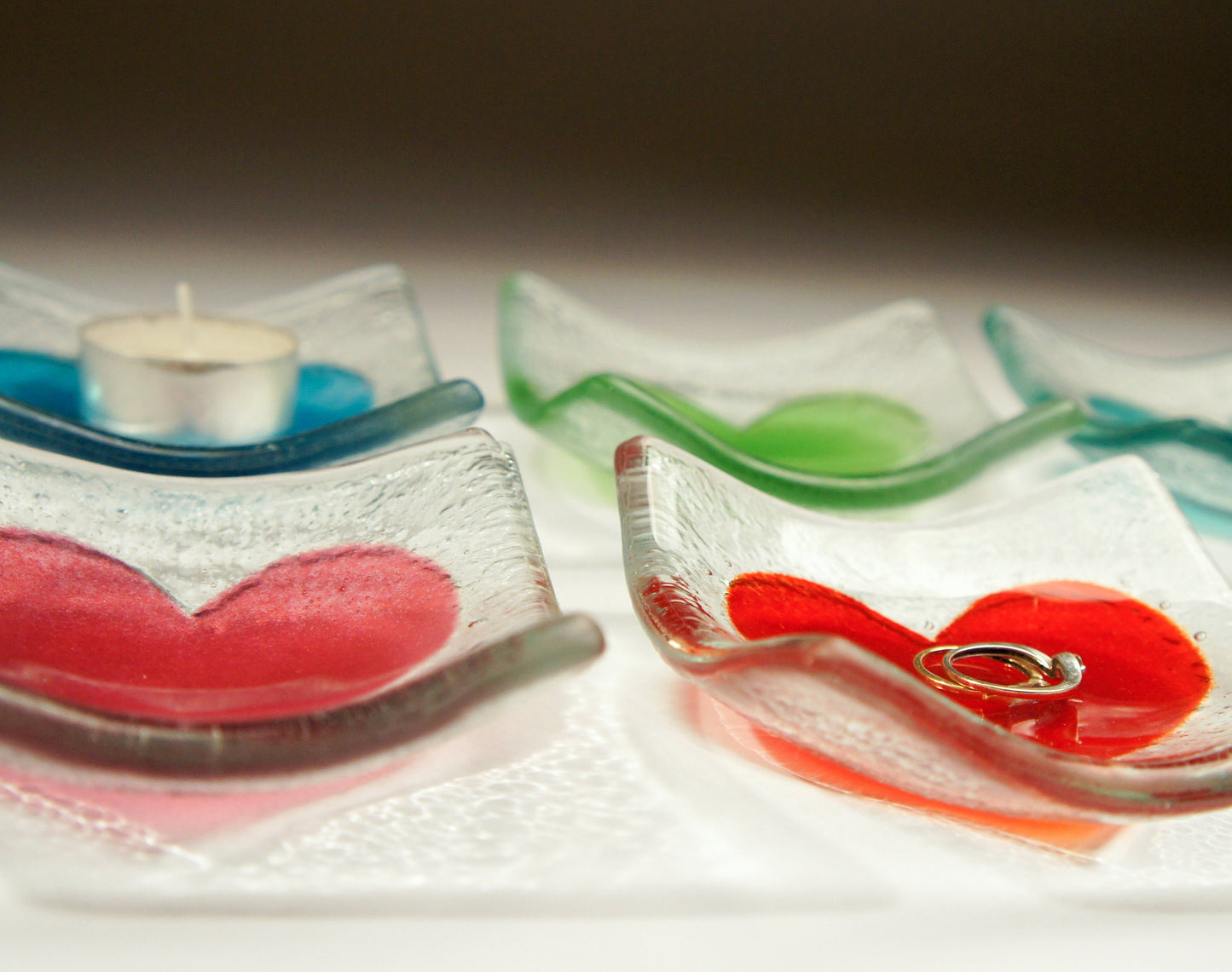 ring glass dish, heart dish, heart trinket, jewelry dish, heart, candle holder