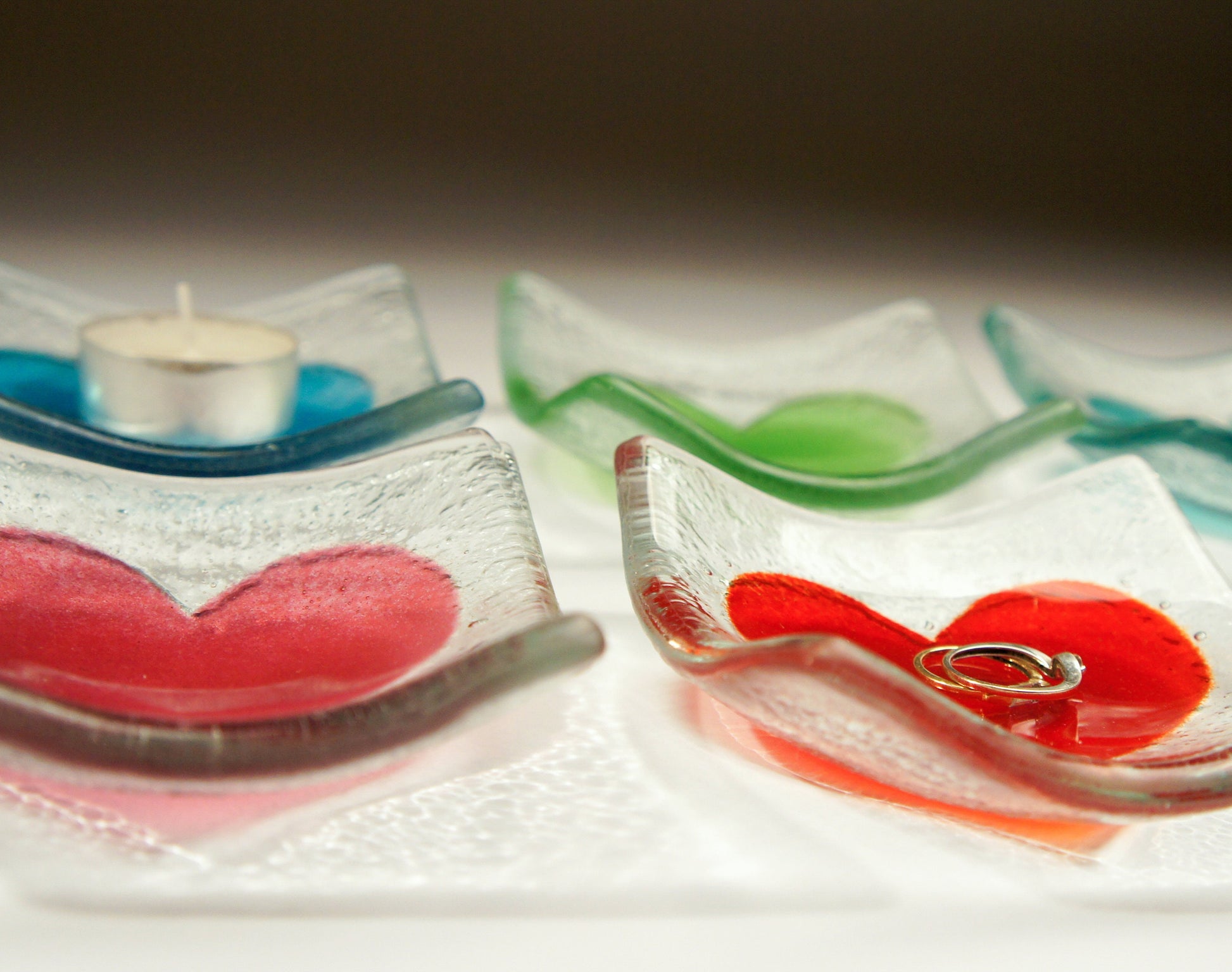ring glass dish, heart dish, heart trinket, jewelry dish, heart, candle holder