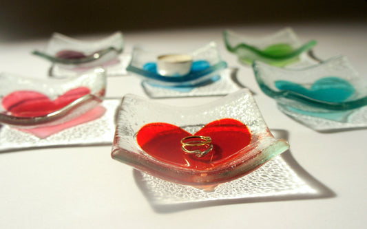 ring glass dish, heart dish, heart trinket, jewelry dish, heart, candle holder