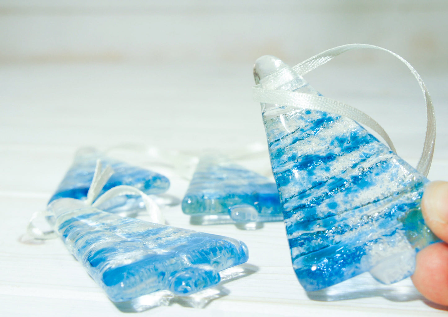 fused glass christmas decorations, glass christmas trees, glass christmas hanging decorations, glass christmas ornaments