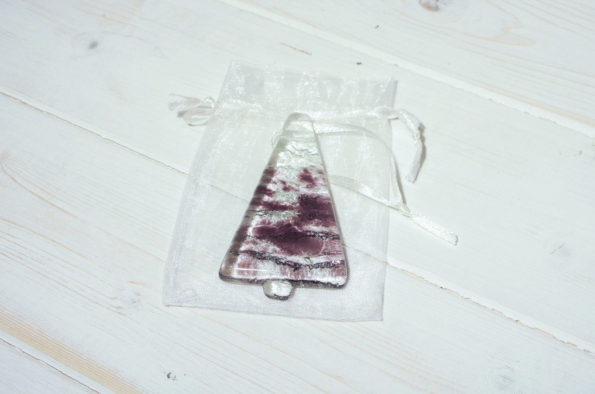 purple fused glass christmas decorations, glass christmas trees, glass christmas hanging decorations, glass christmas ornaments