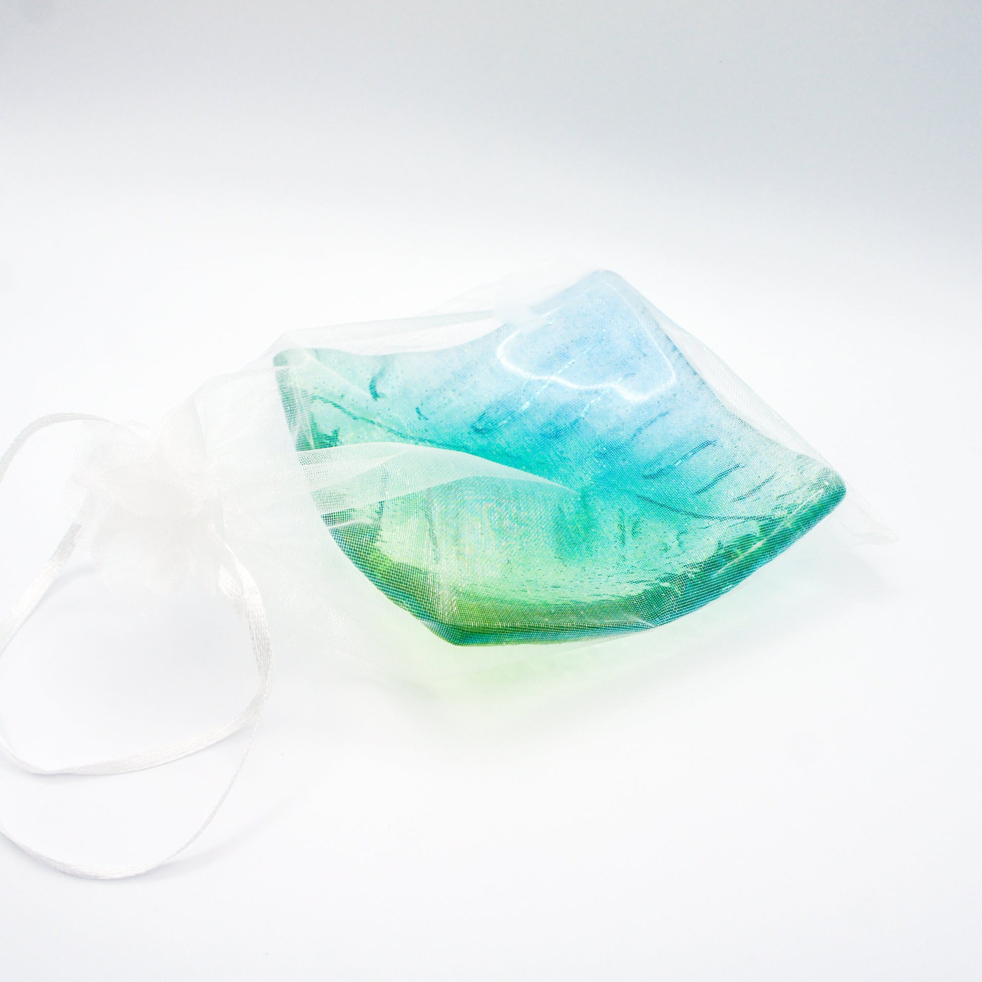 ring dish, candle holder, green trinket, glass teal dish, handmade fused glass leaf dish
